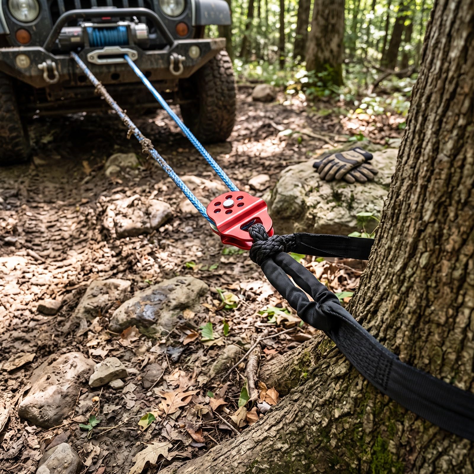 Haofy Wyciągarka Snatch Block 6T Zestaw do Odzyskiwania Offroad z Pasem