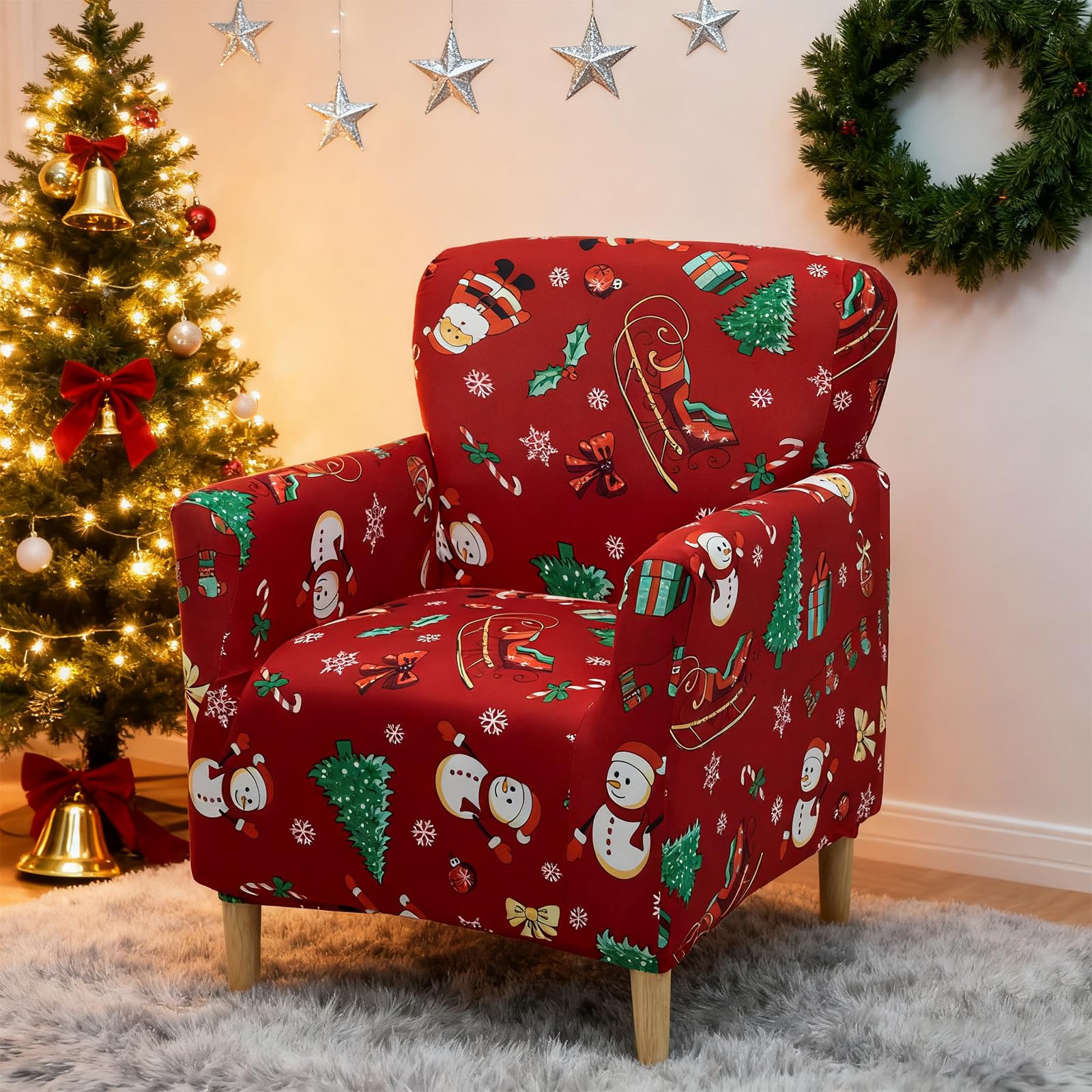 LiveGo Stretch Banquet Armchair Slipcover, Knit Chair Covers with Arms, Non-Slip Waterproof Chair Slipcover for Living Room, Office, Reception, and Pet-Friendly Furniture Protector (Christmas) โ image 1