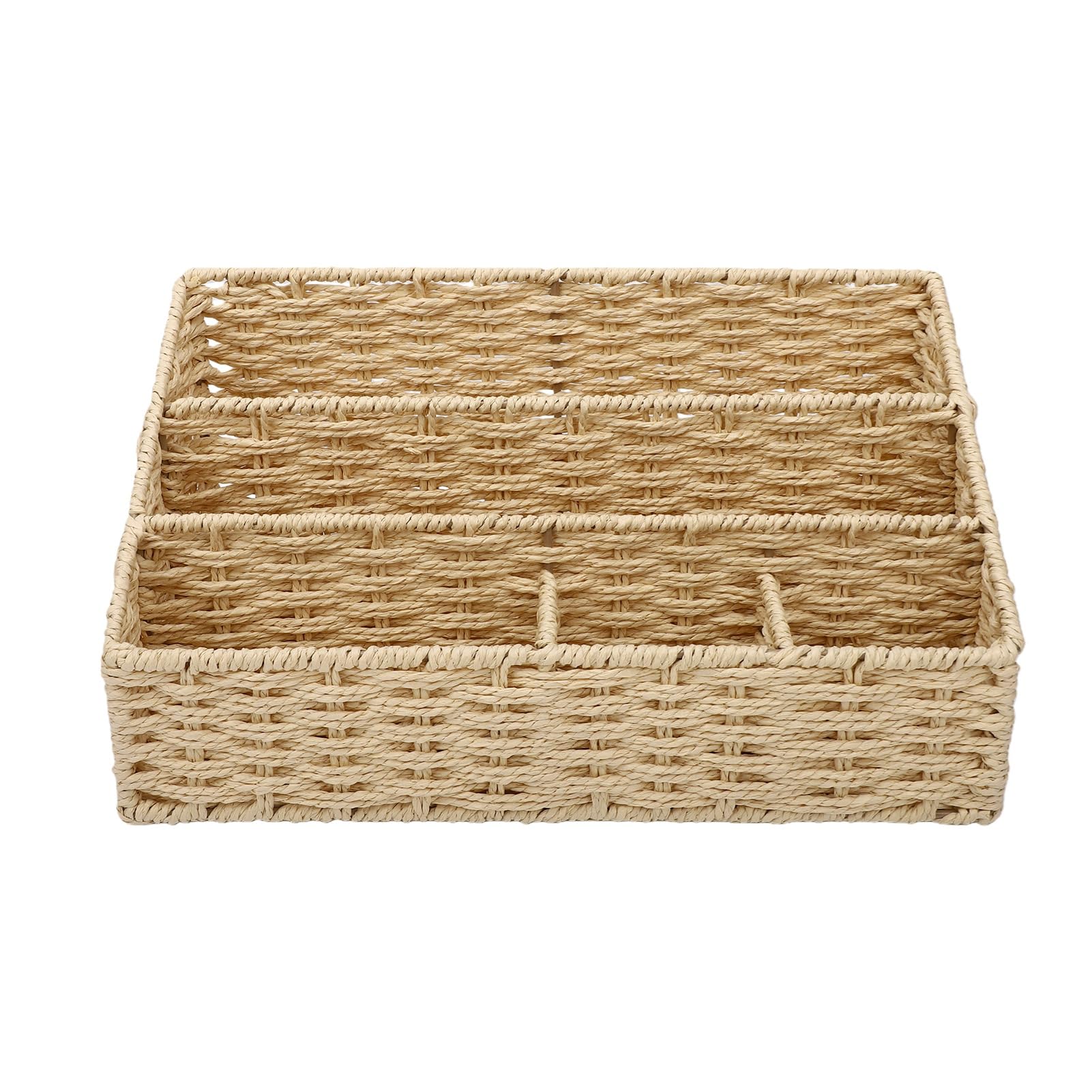 Cryfokt 2 Stück Gewebter Schreibtisch-Organizer, Mehrere Fächer, 33 X 18 X 16 Cm (Beige)