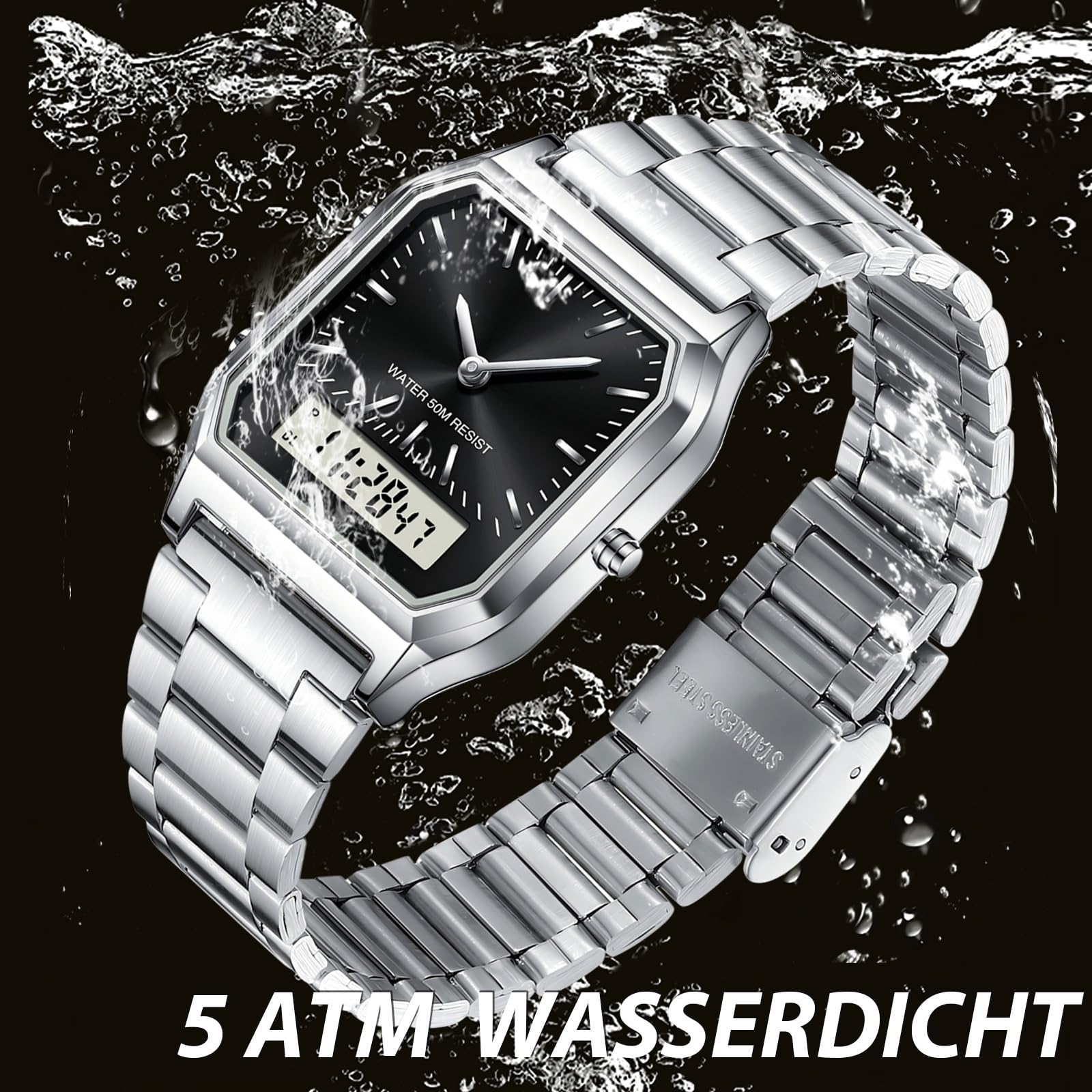 findtime Unisex Armbanduhr Analoge Digitale Retro Uhr Herren Damen Quarzuhr Wasserdicht Beleuchtung mit Datum Alarm Stoppuhr Herrenuhr Damenuhr Vintage Elegant Uhren