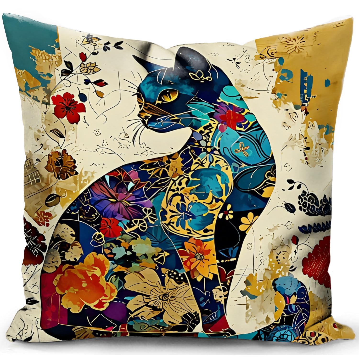 KUNQIAN Cat Cushion Cover for Cat Lovers Gifts for Women Pillow Decor for Home Living Room Couch Bed Sofa 18"x18"(45x45cm)