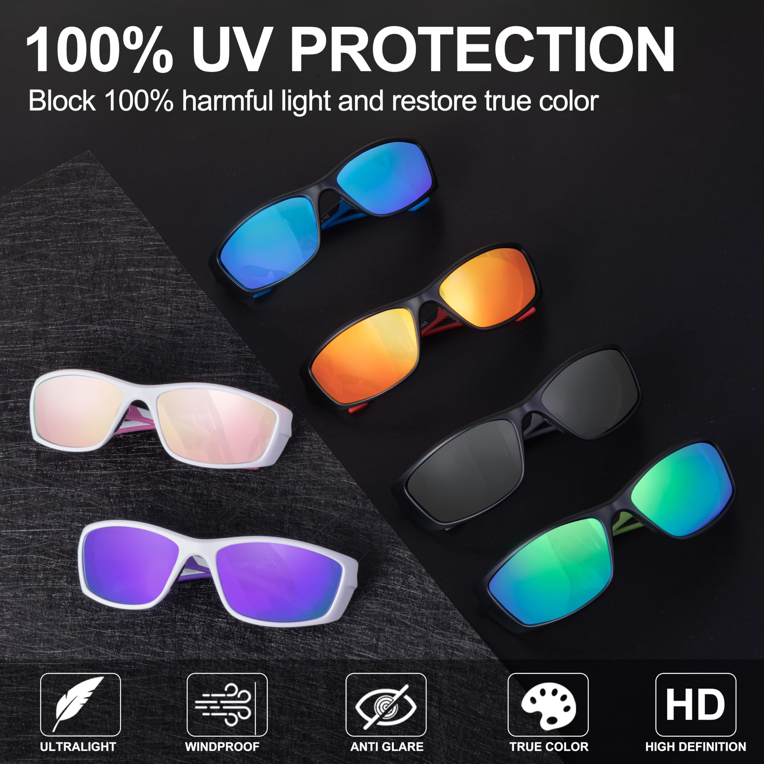 SKYWAY Polarized Wrap Around Sport Sunglasses for Women Men UV Protection Baseball Softball Running Driving Fishing Cycling Glasses,Blue - Image 4