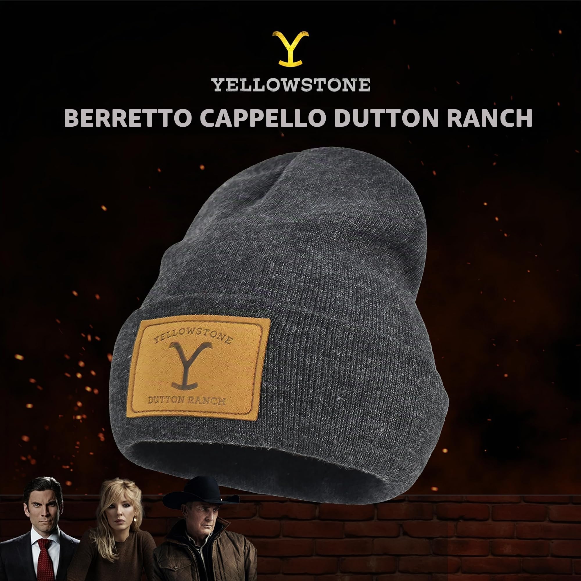 Concept One Yellowstone Dutton Ranch Beanie Hat, Berretto Invernale in Maglia con Polsino, Grigio, Taglia Unica, Grigio, Taglia Unica