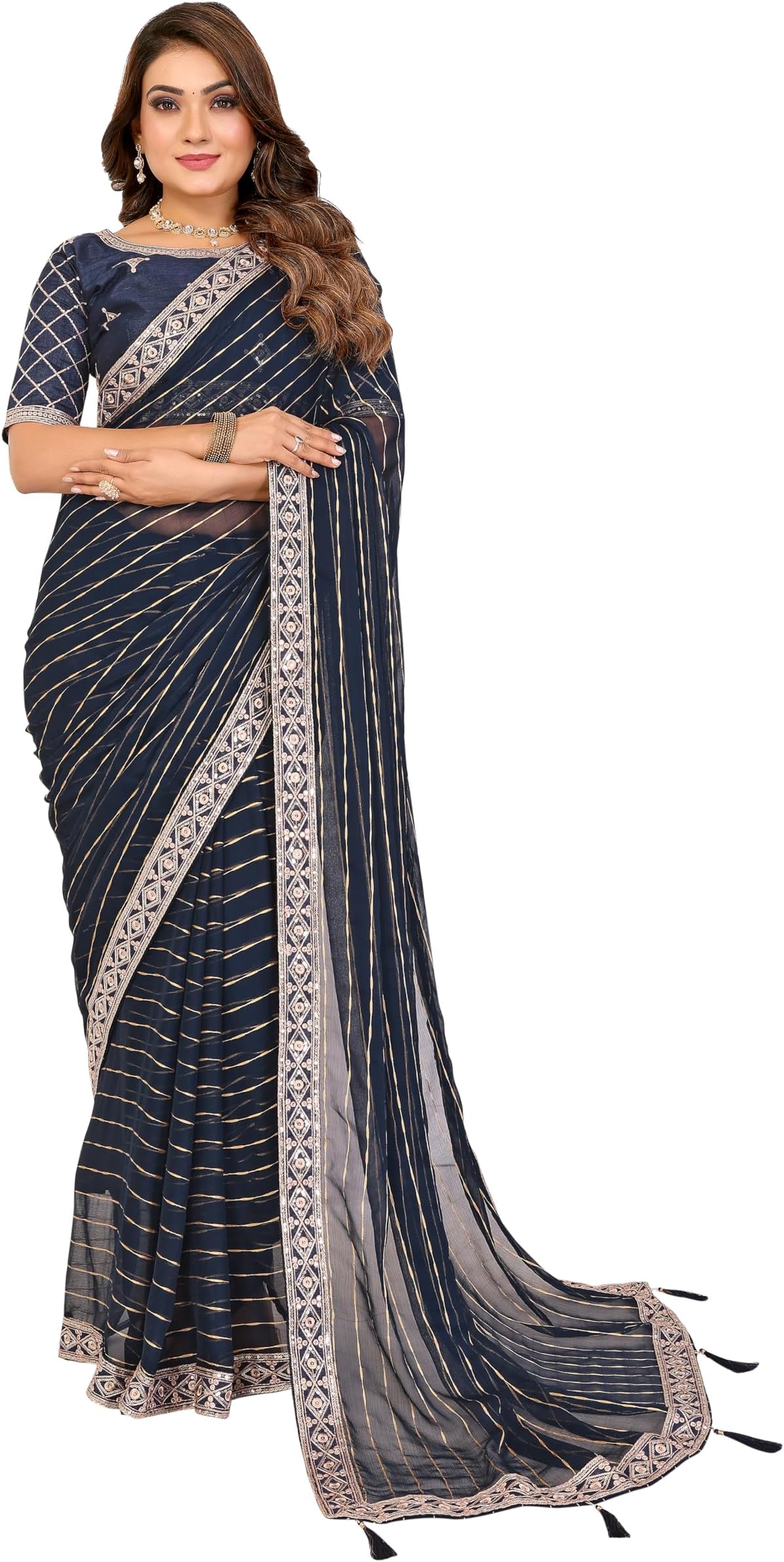 Women's Georgette Embroidered & Sequin work Bollywood Fancy Saree (Madhvi)