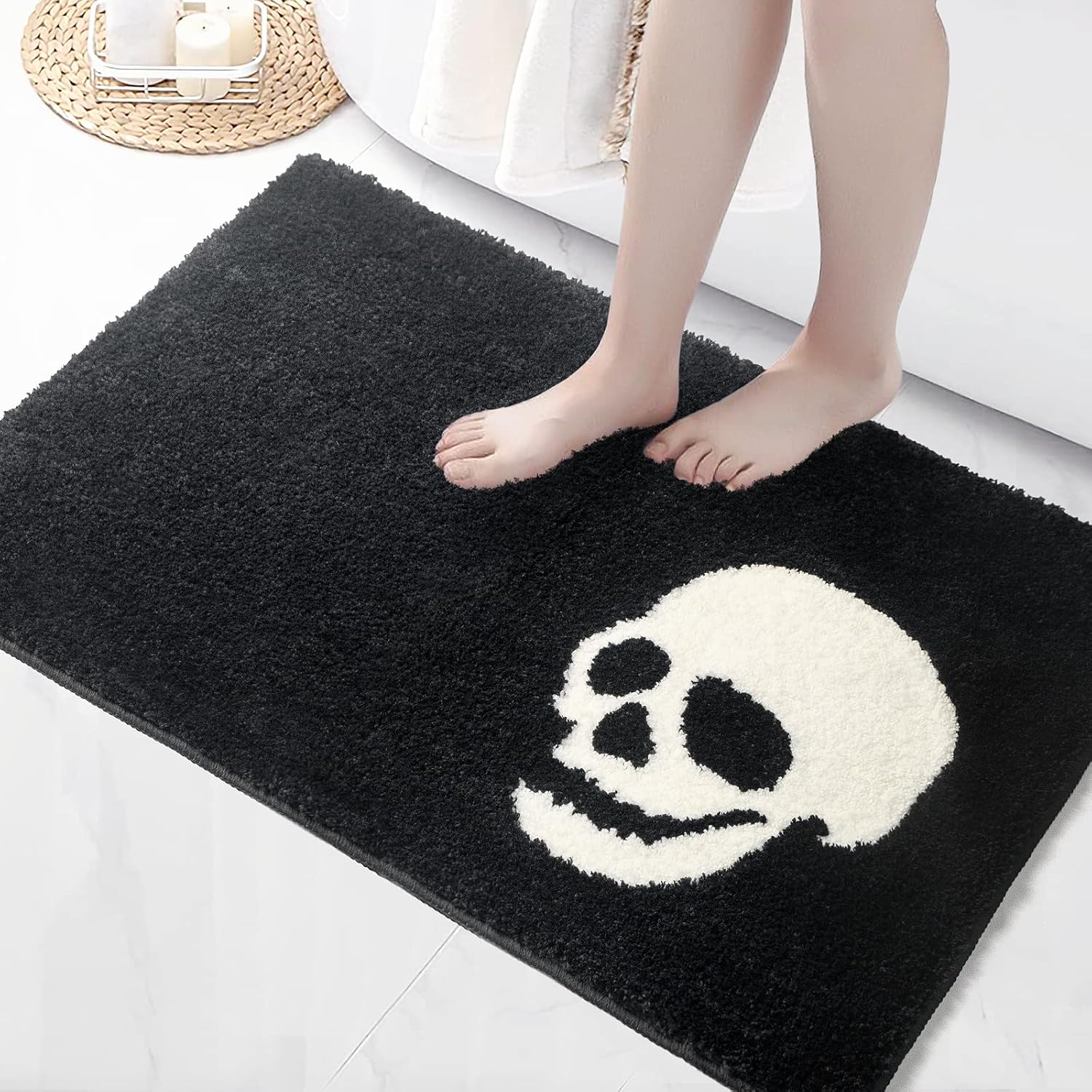 DEXDE Halloween Bathroom Rugs 20x32 Inches - Skull Non-Slip Scary Bath Mat Microfiber Machine Washable Absorbent for Tub