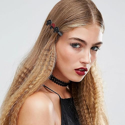Miniatura 10 de EVER FAITH 2 piezas de accesorios para el cabello de Halloween con cristal austriaco, 4 pinzas para el cabello de calavera, para cosplay, fiesta,