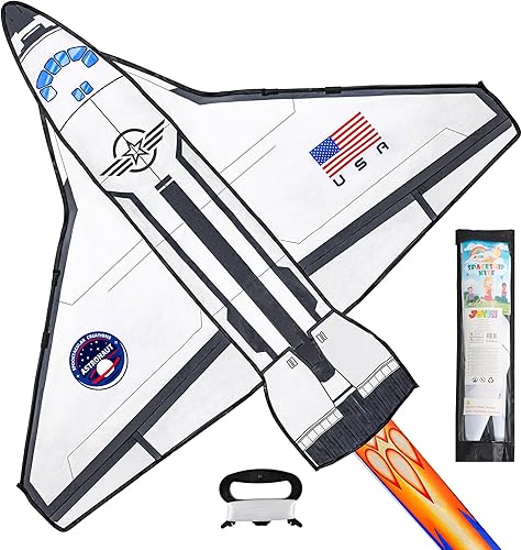 JOYIN Cometa de nave espacial fácil de volar para niños y adultos con cuerda de 262.5 pies, cometa de playa grande para juegos y actividades al aire