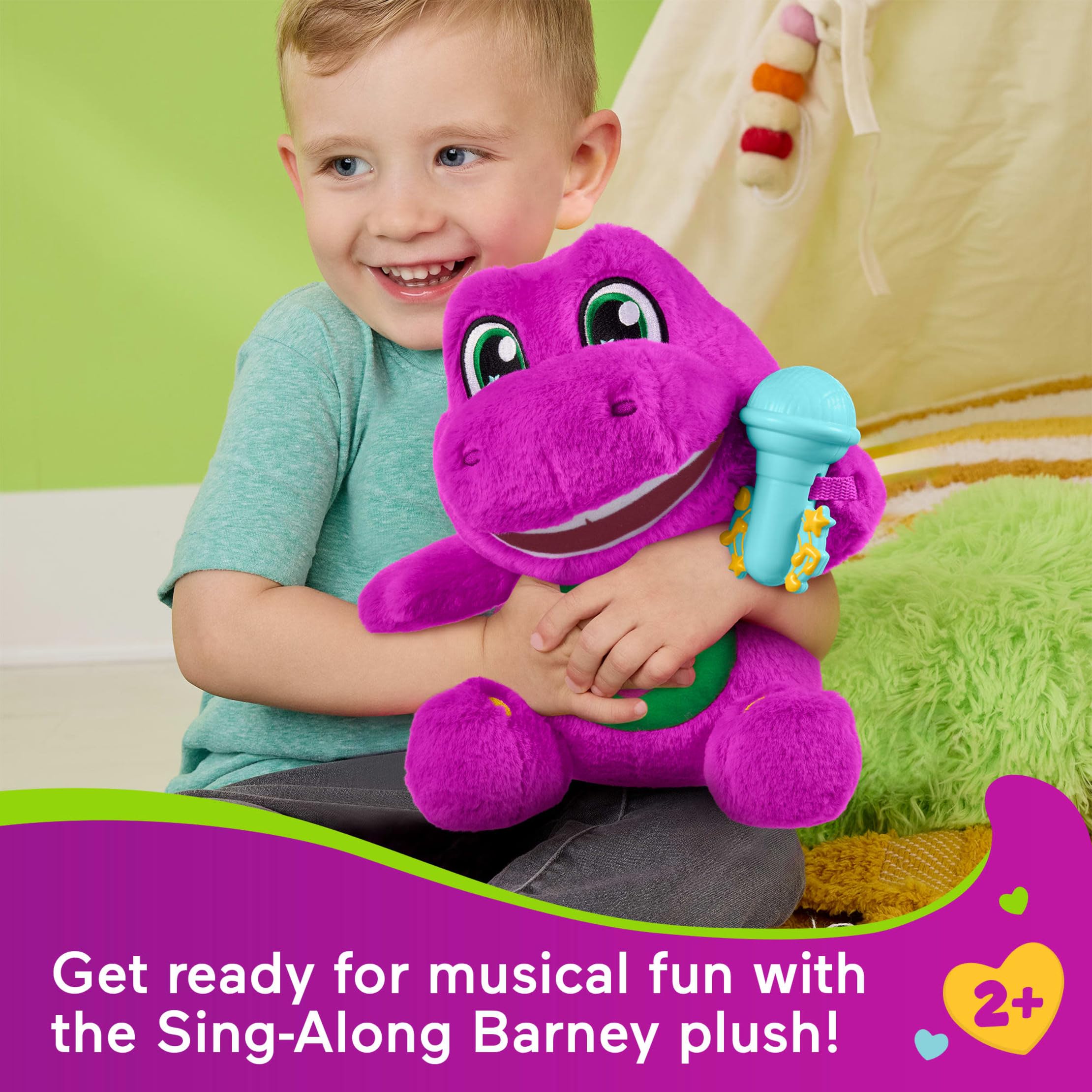 Fisher-Price Barney's World - Giocattoli per bambini, peluche alto Barney da 26 cm con suoni, consistenza morbida per giocare, bambini dai 2 anni in su