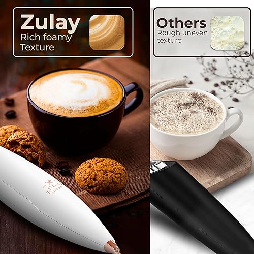 Vista 1061 de Zulay Kitchen - Espumador de leche de mano con pilas AA Duracell: batidora de bebidas resistente para café, latte, capuchino y más, color aurora