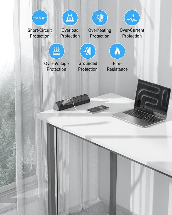 Jgstkcity Desk Clamp Power Socket, 40W Total USB-C Fast Charging, Black