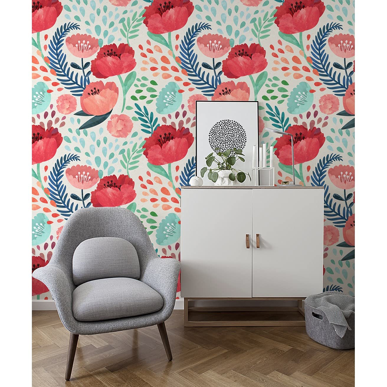 Papier peint haut de gamme pavot vintage 290x290cm en latex pour meuble