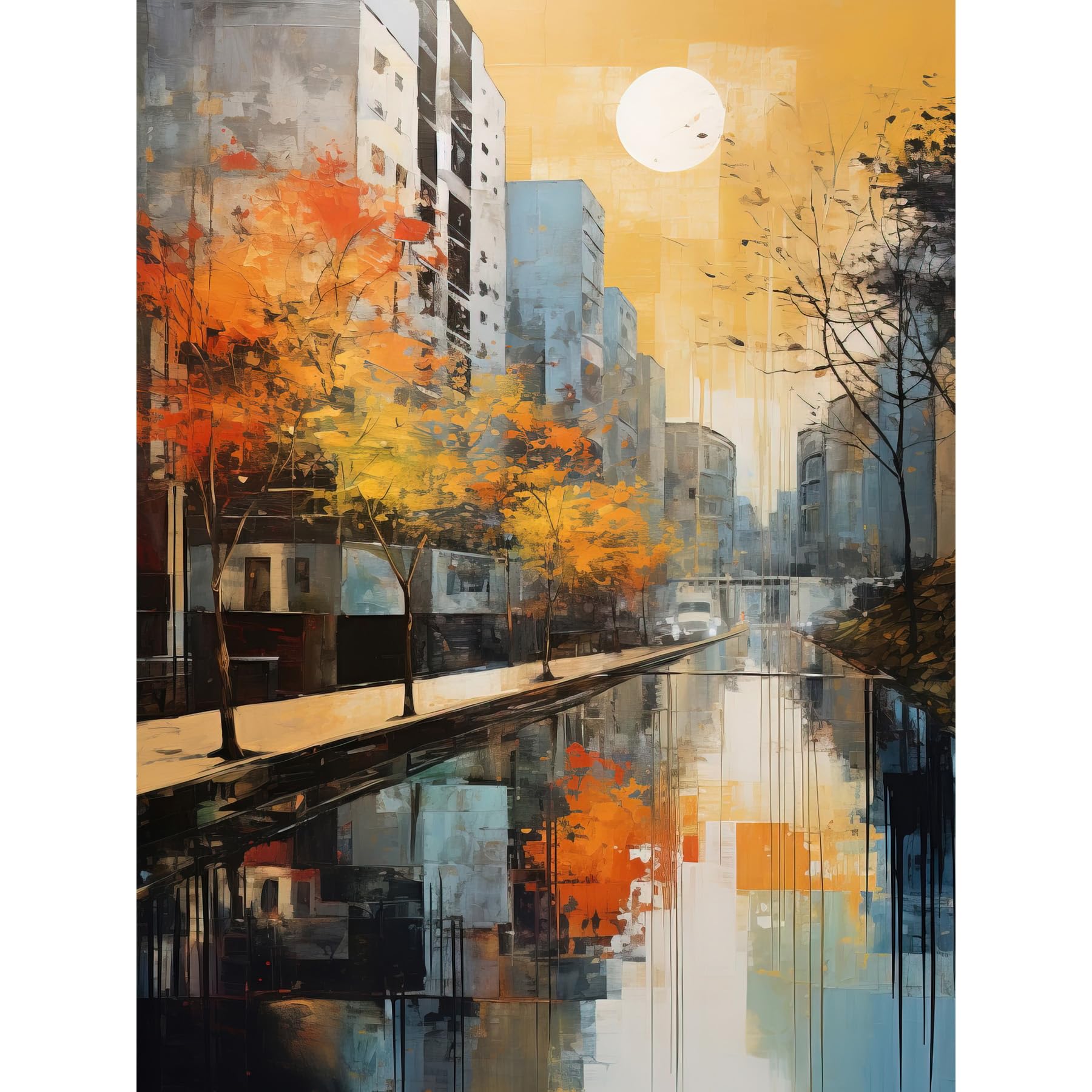 Artery8 Cityscape River Canal Oil Painting Poster W18" x H24"