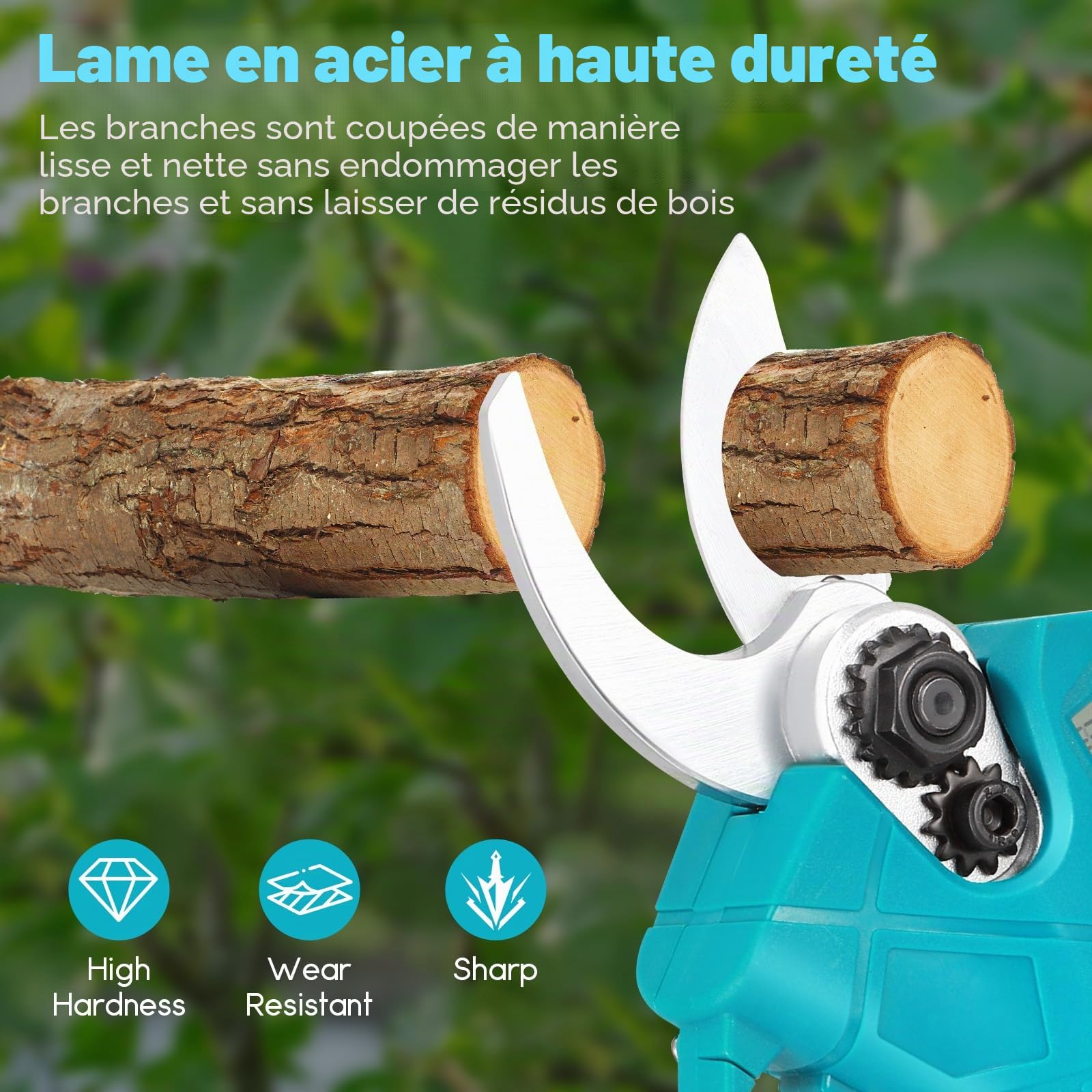 Sécateur électrique professionnel batterie 2x20V 1500mAh, écran LCD, moteur sans balais, coupe max. 30mm, lames SK5, jardinage