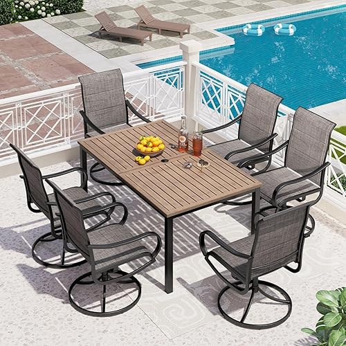 Miniatura 18 de PHI VILLA Juego de comedor de patio de 5 piezas con 4 sillas de comedor giratorias acolchadas para exteriores (azul) y mesa de comedor de acero de