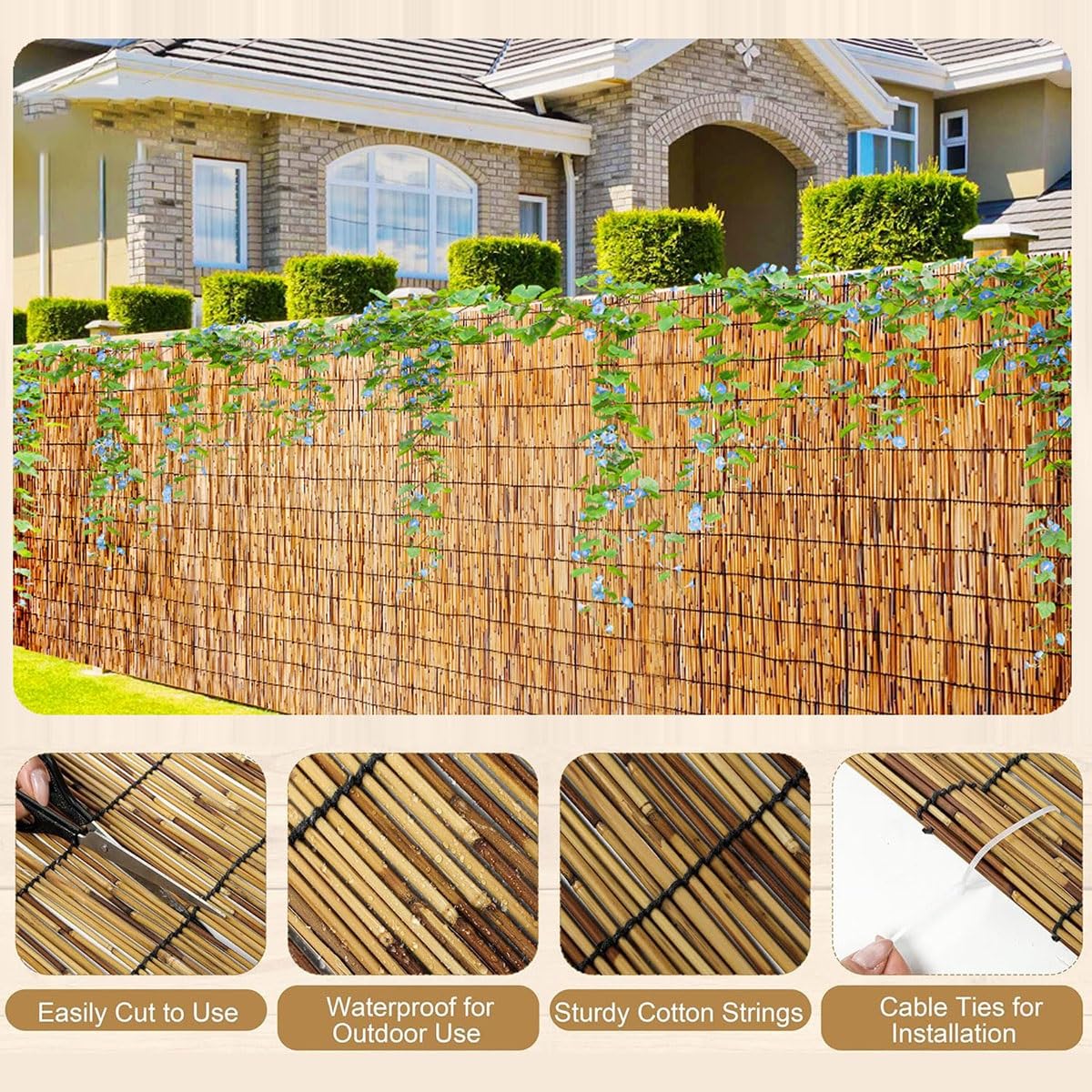Stuoia in Bambù Naturale, Arella in Canna Canniccio per Recinzione Frangivista, Arelle per Balcone Giardino Terrazza Piscina, Rotolo Cannette Bambù Pelato, Coperture Decorativo(Natural,H1.1 x L14.0m)