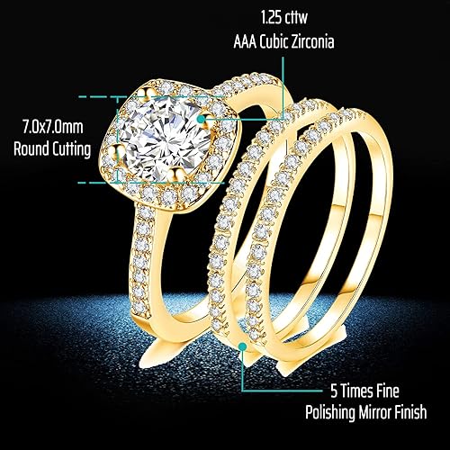 Miniatura 2 de CEJUG - Juego de anillos de boda de oro amarillo de 18 quilates para él y ella, mujeres, hombres, bandas de acero inoxidable de titanio, anillos de