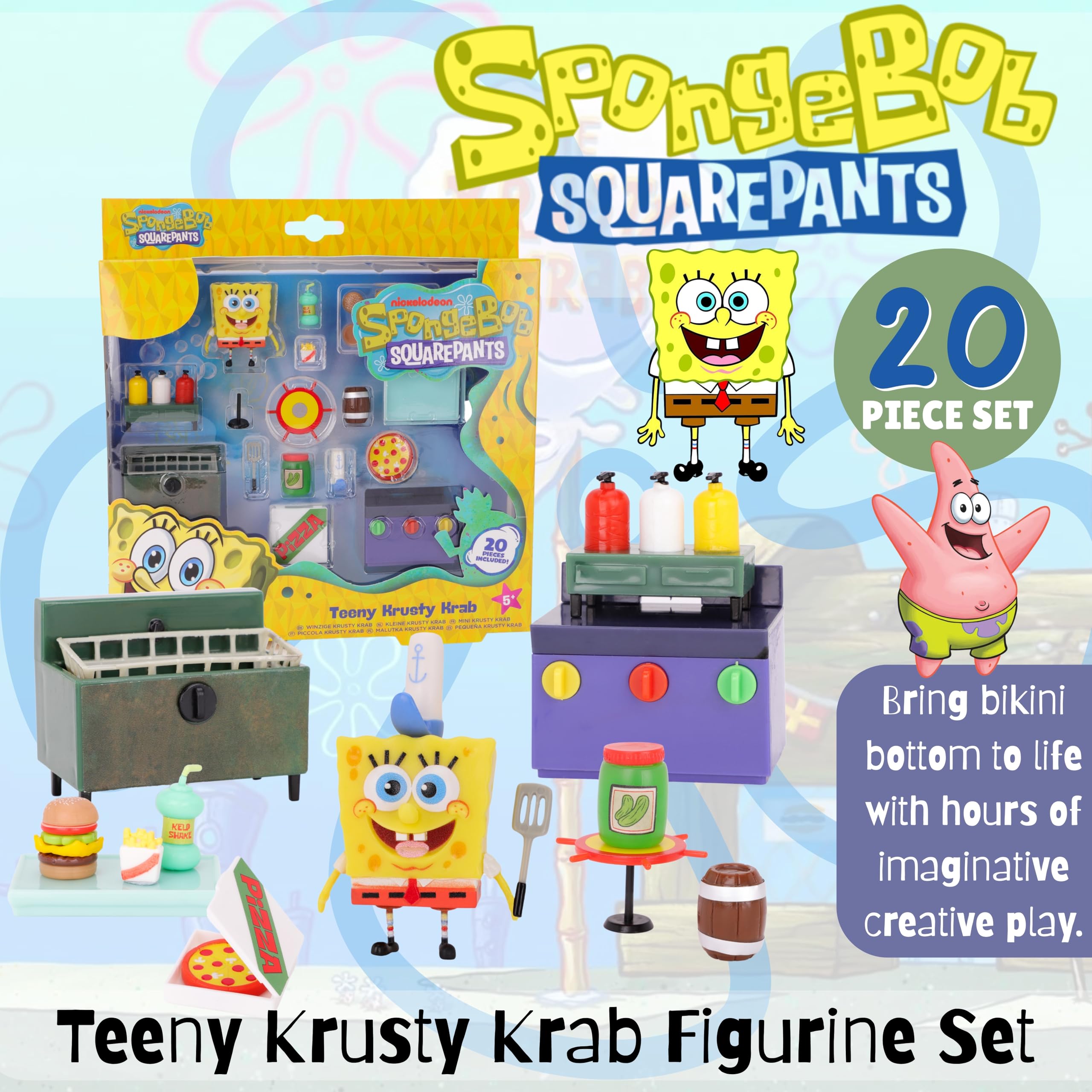 Toyland® 20 Piece SpongeBob SquarePants Figure & Accessories Playset - Teeny Krusty Krab Imaginative Play Pieces - Ages 5+ - Image 2