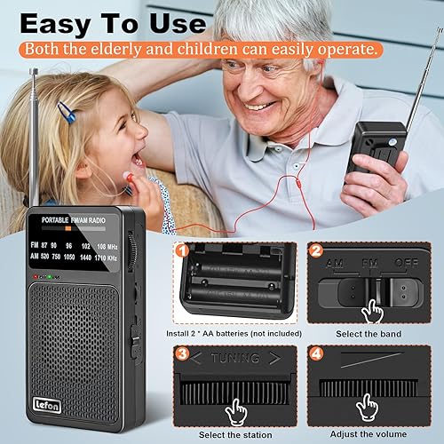 Miniatura 5 de TRELC Radio portátil AM FM, radios de bolsillo con excelente recepción, altavoz y conector para auriculares, mini radios de transistor a pilas con