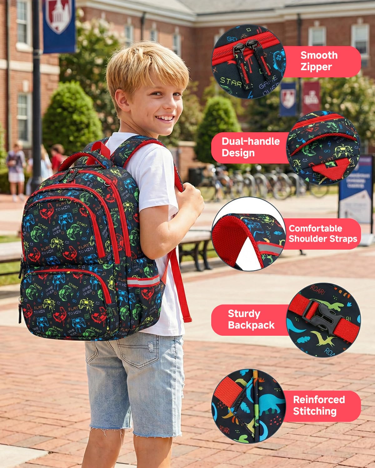 Amythe 3-Teiliges Set Schulrucksack Jungen 1. Klasse mit Reflektoren