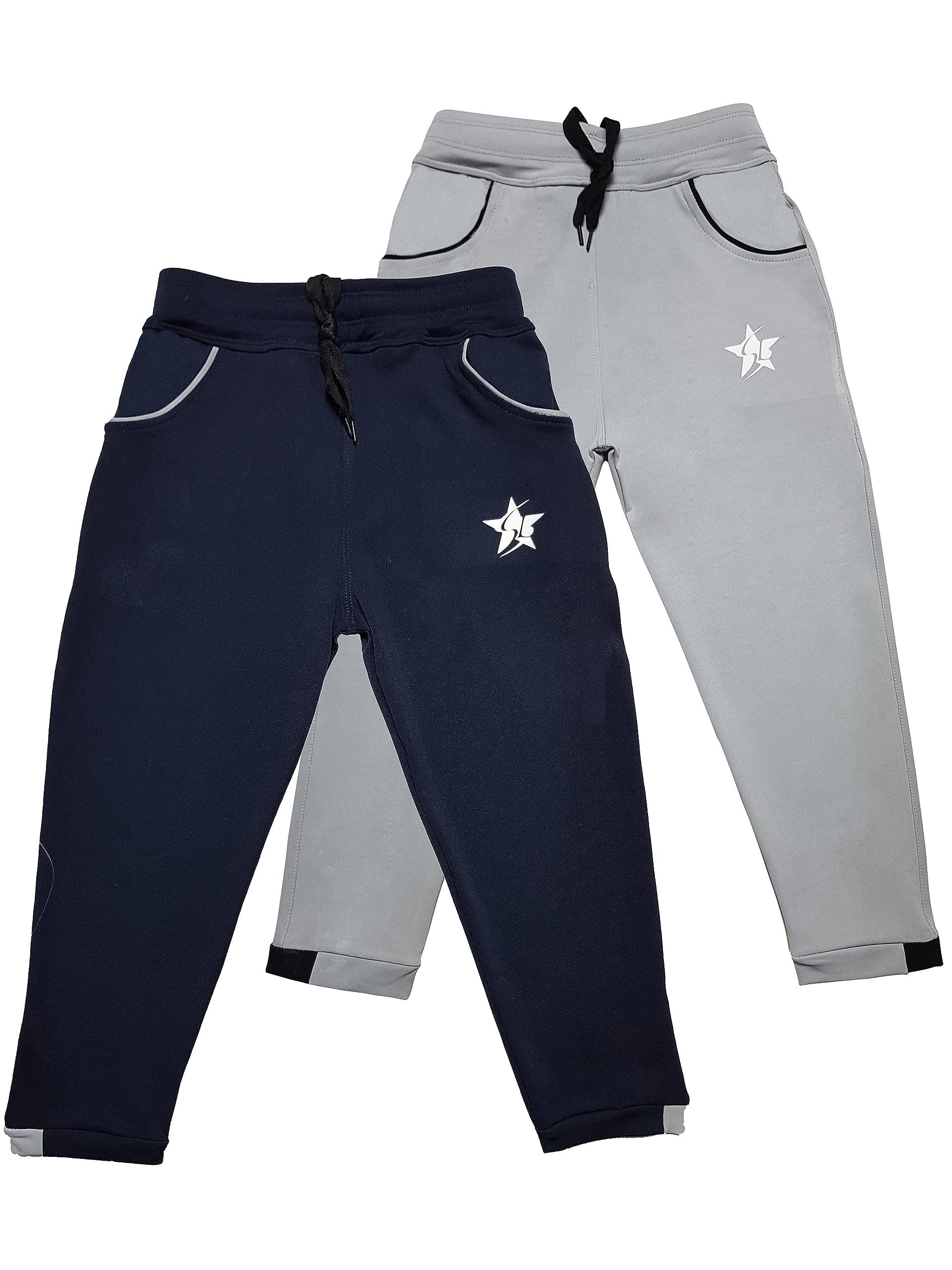 STARLATH Boys Track Pants, Micro 4 Way Lycra Lower for Kids, Active Performance and Everyday Life Trousers, Sports wear Combo (Pack of 2)