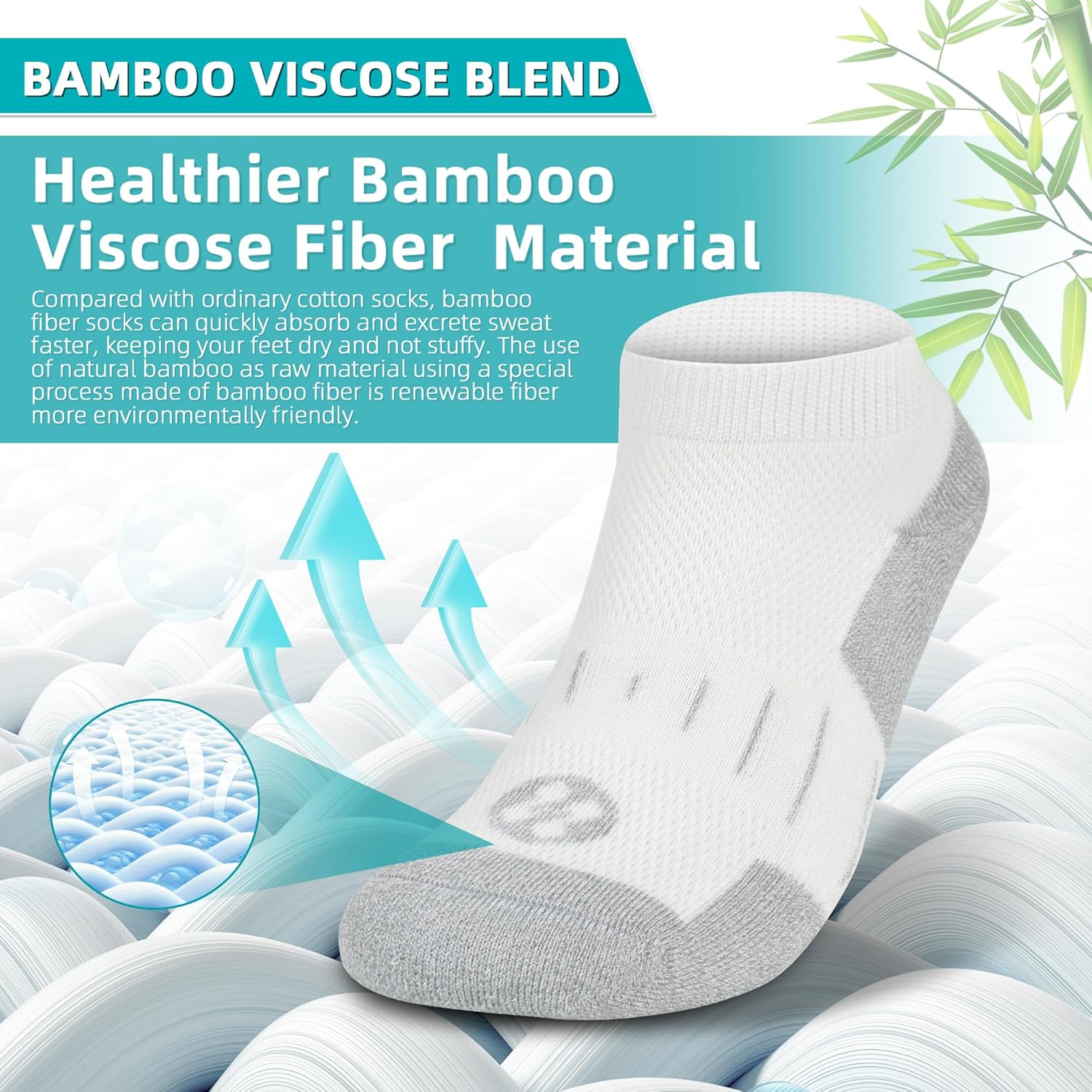 Diabetic Socks for Men,4 Pairs Low Cut Bamboo Viscose Wide Mens Diabetic Socks Size 9-11 10-13(White-Large) - Image 3
