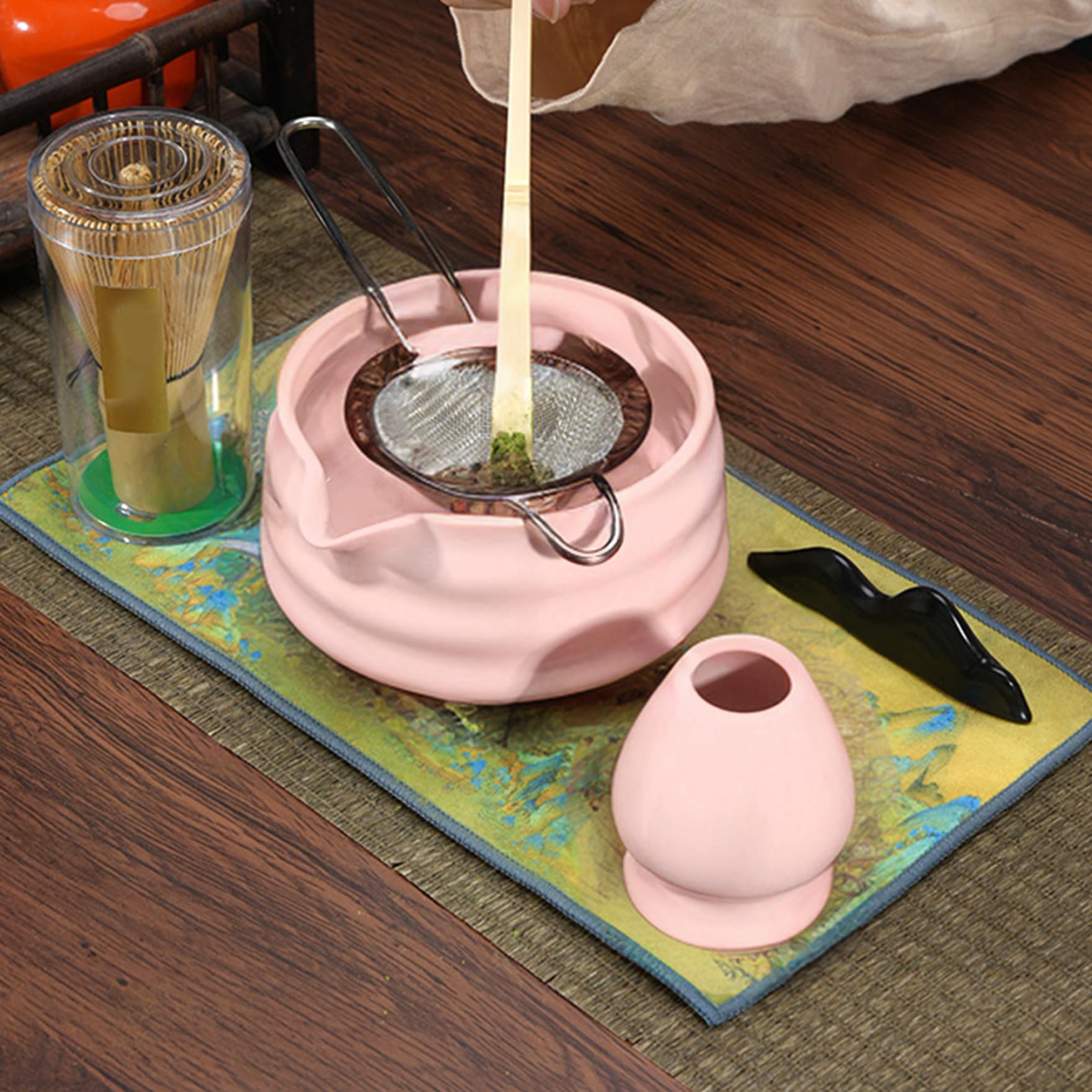 Juego de 5 Unidades de batidor Matcha, tazón, batidor, tamiz, Cuchara y Soporte, Kit de Moda Matcha, operación Simple para té