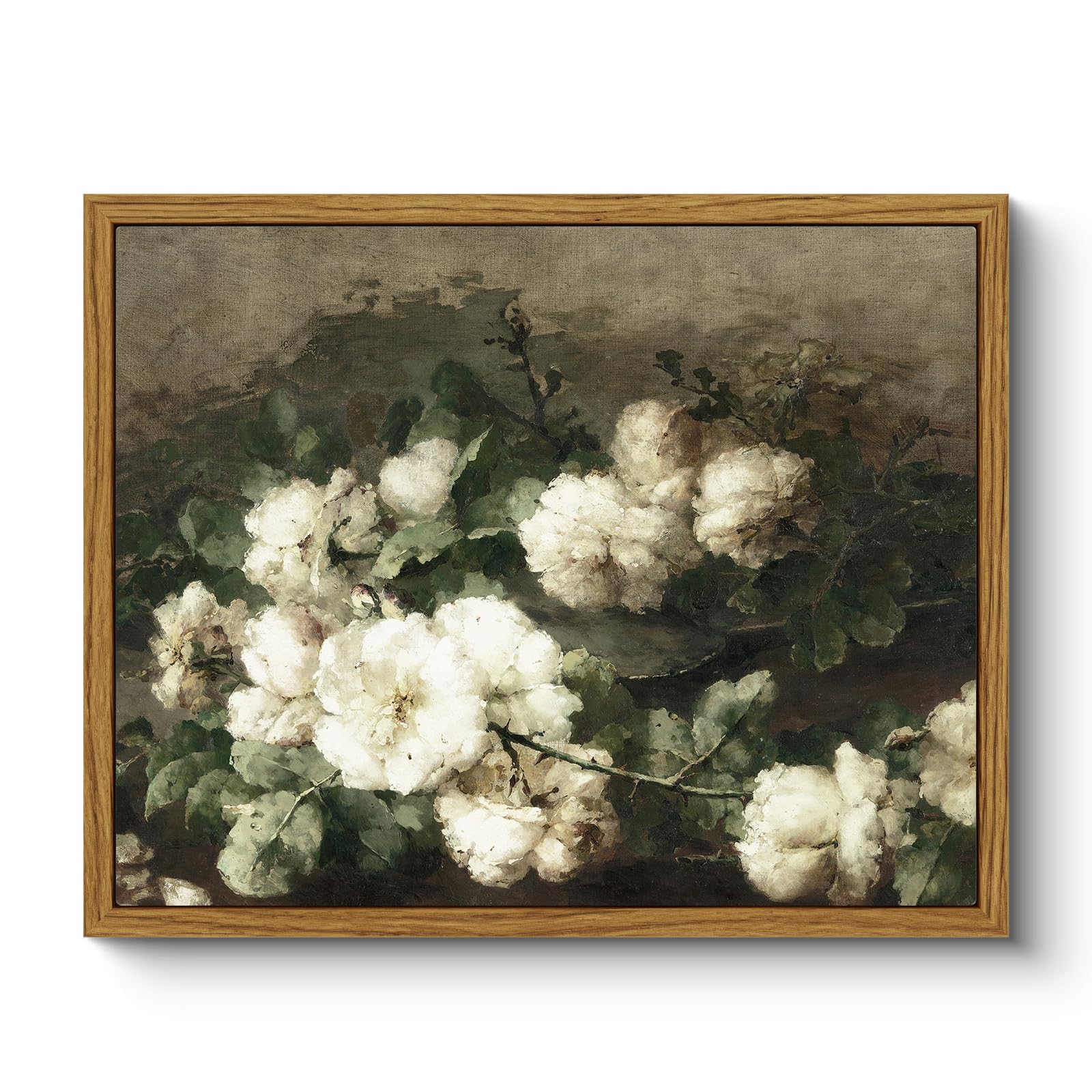 ARPEOTCY Leinwand Bilder mit Rahmen  Vintage Wandbilder  Klassisch Wand Deko Wohnzimmer Schlafzimmer Badezimmer Küche  Bauernhaus Zimmer Deko Aesthetic  Weiß Blumen Painting  20x25cm  klein