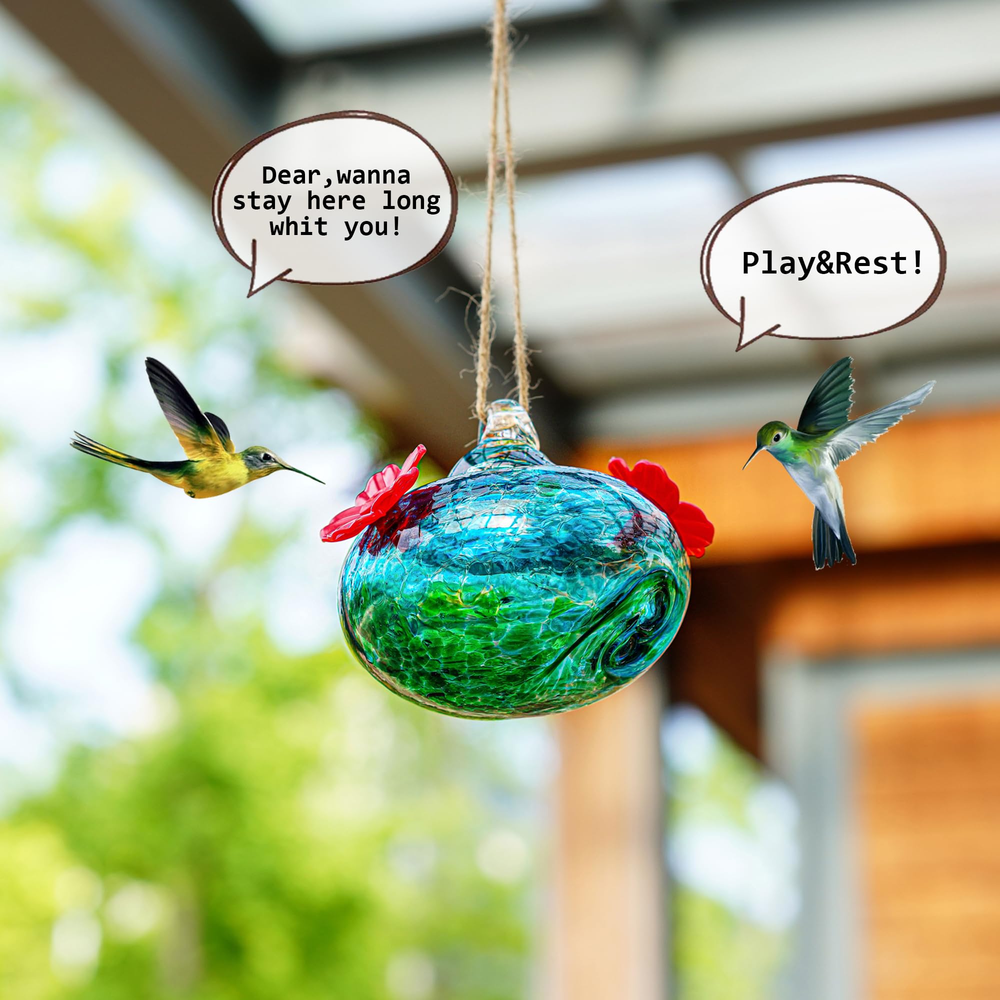 Kolibri-Futterspender Aus Mundgeblasenem Glas – Ameisensicher, Mit Aufhänge-Schnur (94 Ml)