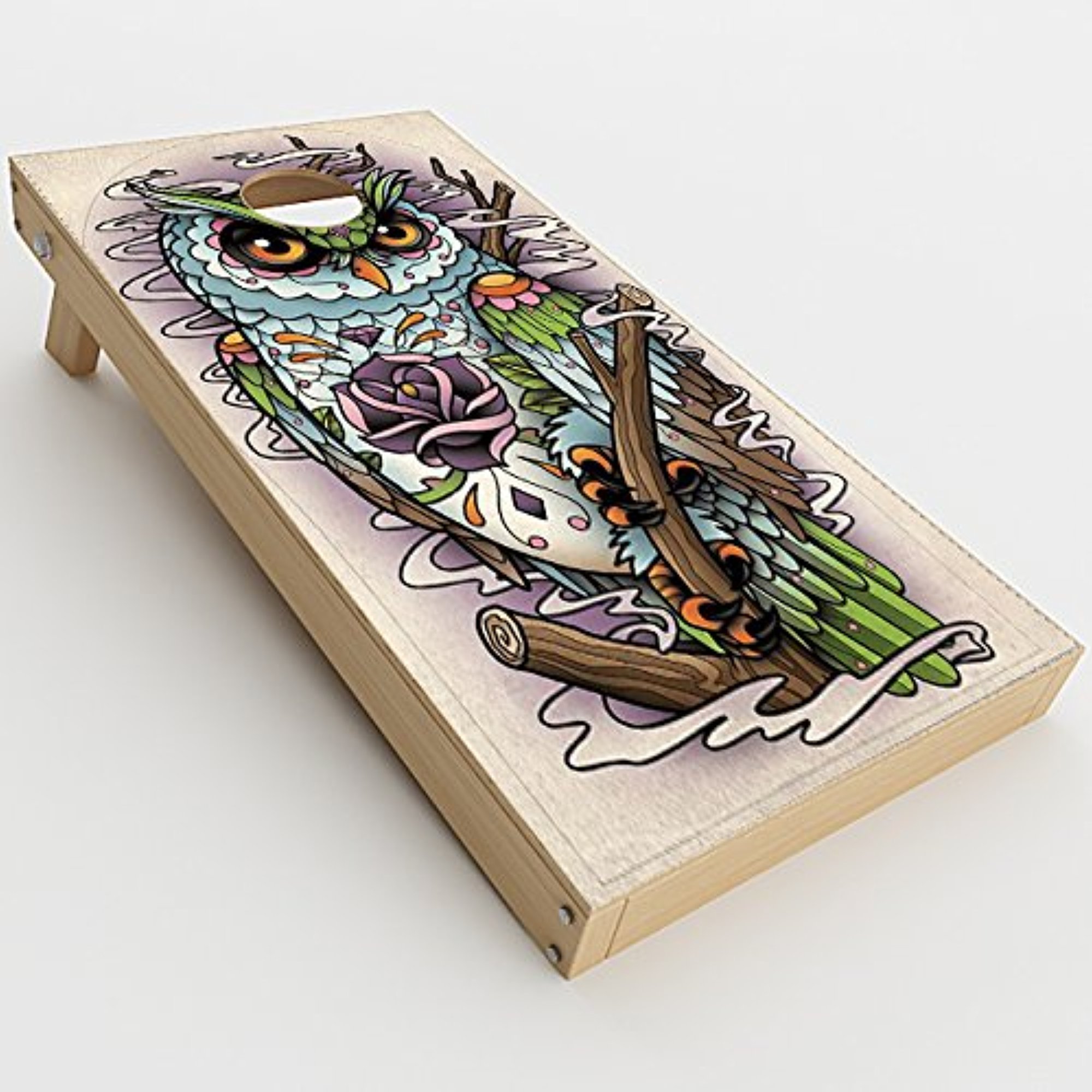 Skin Decals Vinyl Wrap for Cornhole Game Board Bag Toss (2xpcs.) / Owl Painting Aztec Style