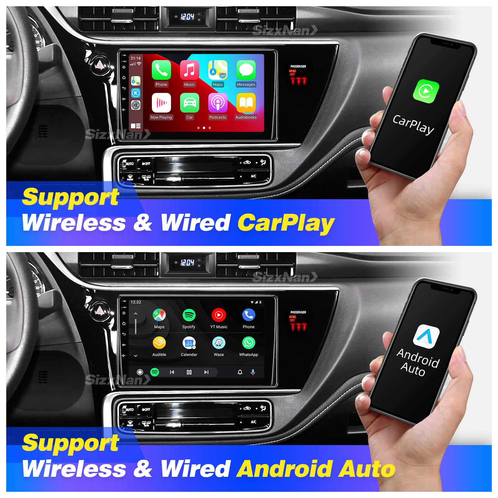 SizxNanv Android Radio Upgrade for Toyota Corolla 2017 2018 2019 TouchScreen Compatible with Wireless Carplay Android Auto,Car Stereo Bluetooth Navigation GPS WIFI FM/AM Backup Camera 8 croe Head Unit
