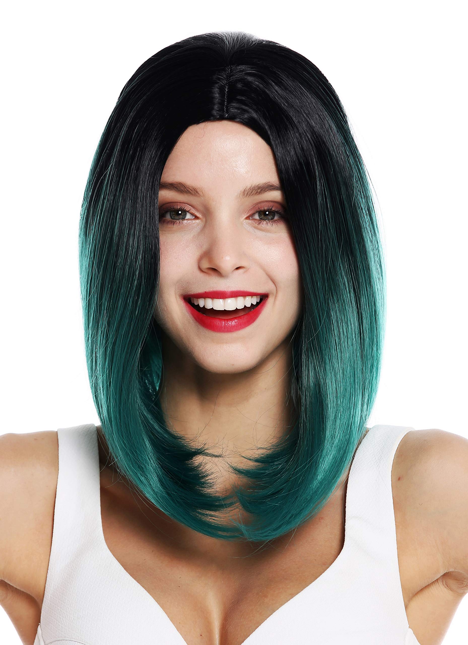 WIG ME UP, ZM-1769-BDR1B women's quality wig short sleek long bob middle parting ombre black green - Image 2