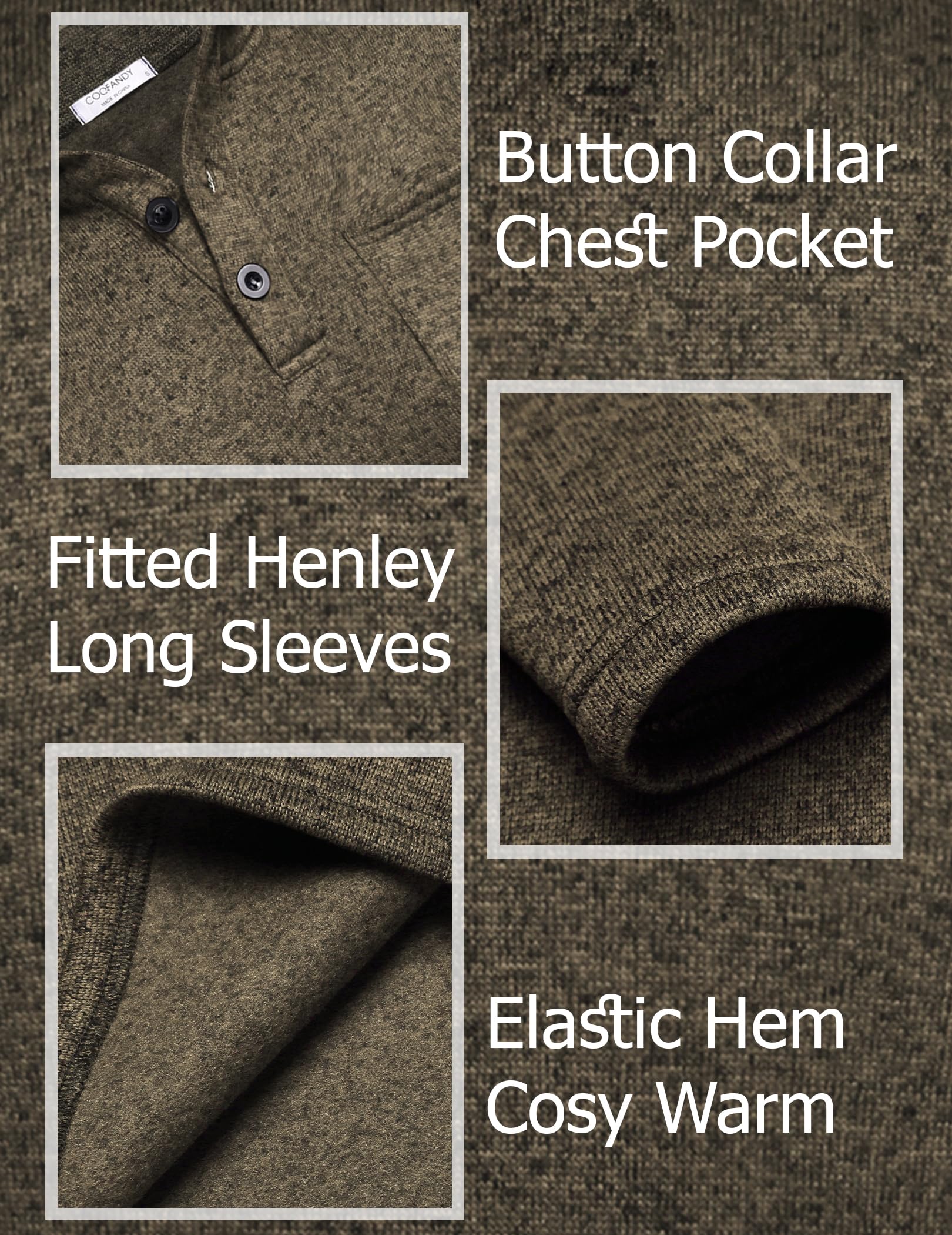 COOFANDY Henley - Felpa da uomo in pile termico, vestibilità aderente