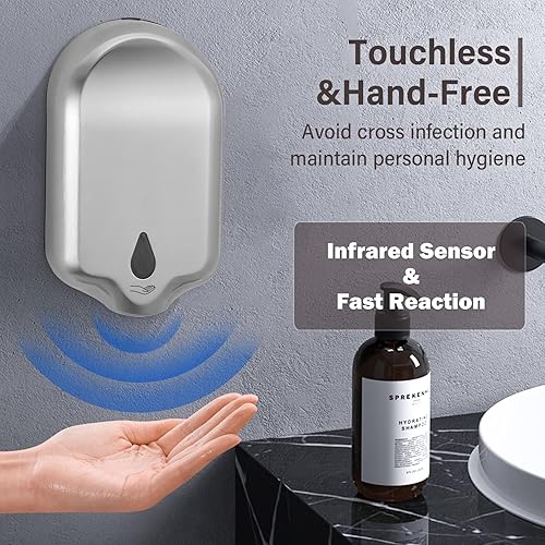 Miniatura 4 de Dispensador de jabón líquido comercial y desinfectante de manos automático sin contacto montado en la pared para baño comercial y doméstico, gran