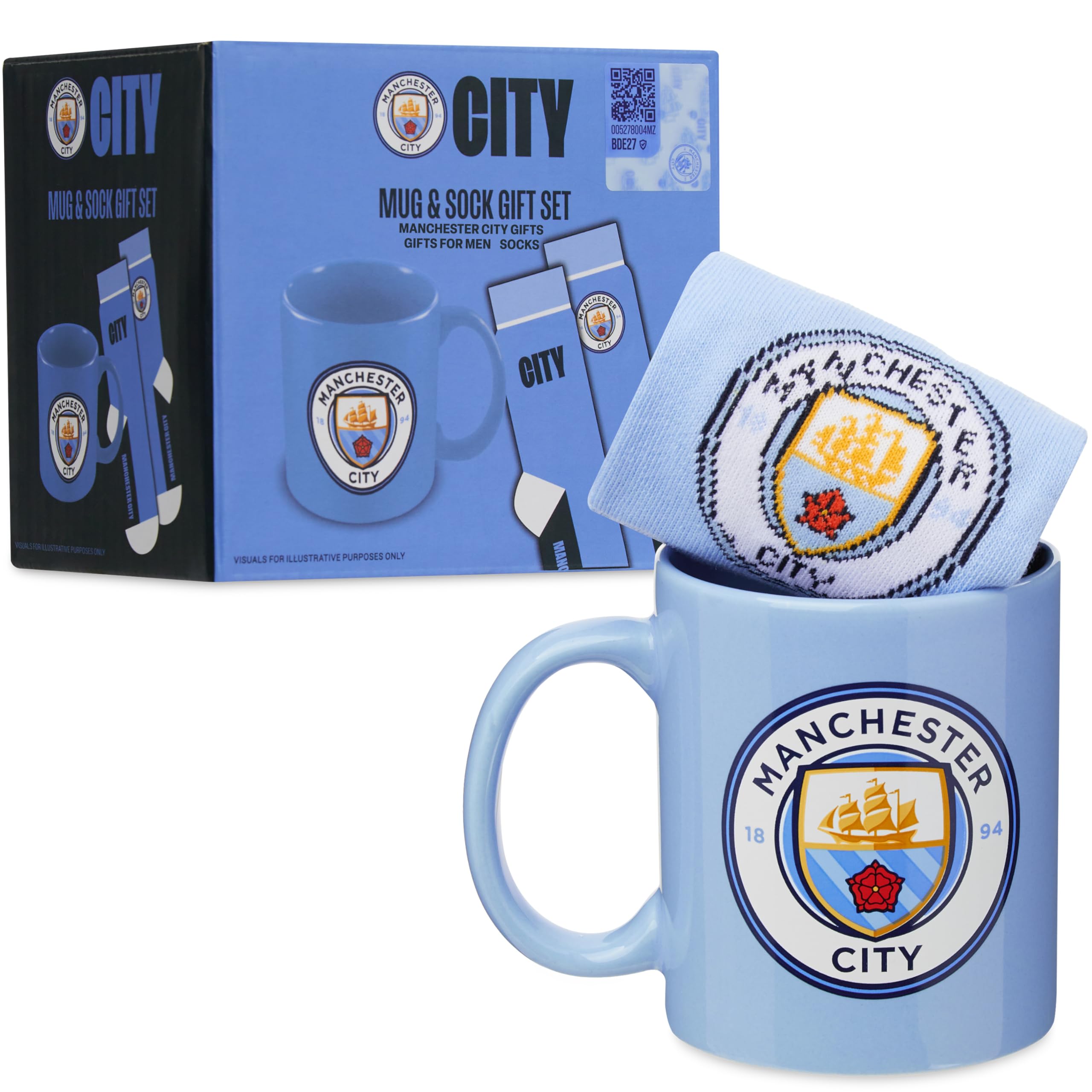 Get Trend Manchester City Mug & Socks Set for Men & Teens, 11oz/315ml Coffee Mug & Casual Calf Socks, Man City Football Stocking Fillers Gifts for Him