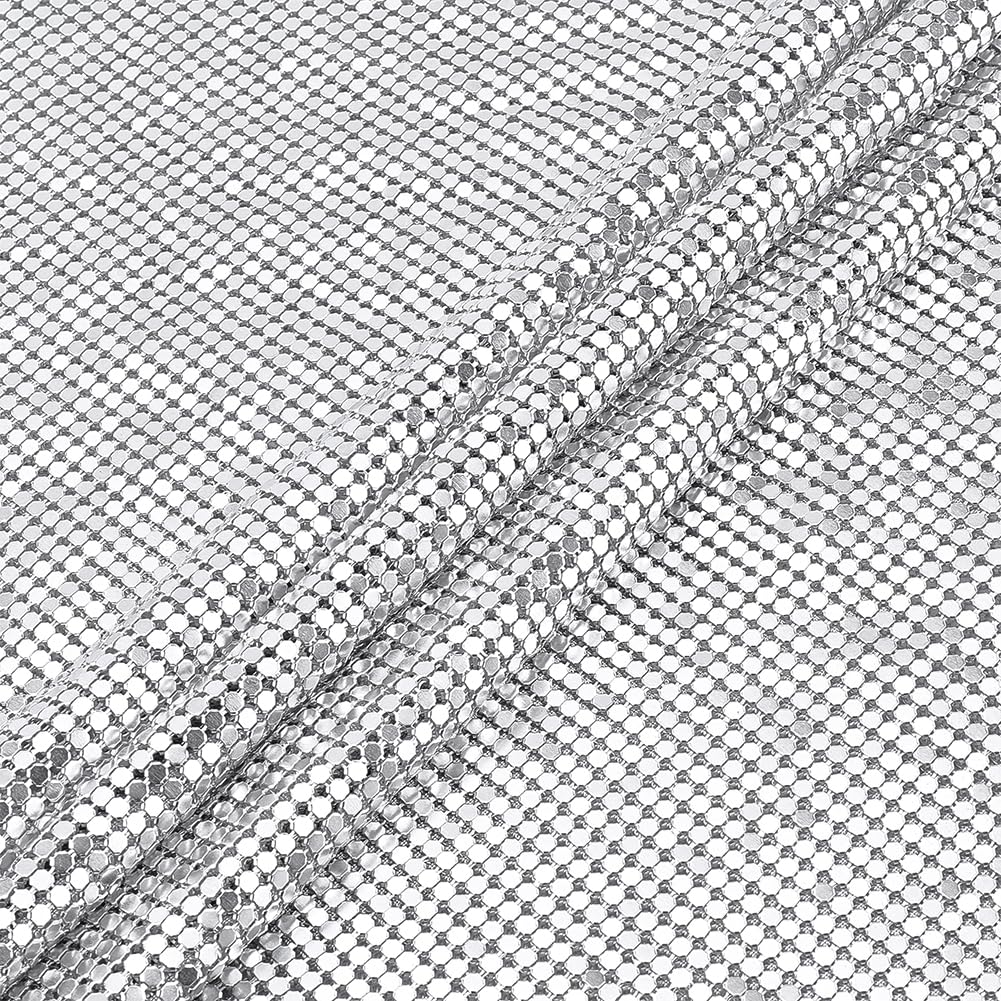 FINGERINSPIRE 45x150cm Silver Aluminum Mesh Fabric Decorative Beaded Mesh Cloth for DIY Jewelry Making Projects Rectangular Sparkle Metallic Craft Fabric with Flat Back for Dance Costume Decor