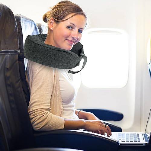Miniatura 4 de JuGeoZhi Almohada de cuello rellenable para viajes, almohada de tubo con ropa para aviones, bolsa de viaje portátil