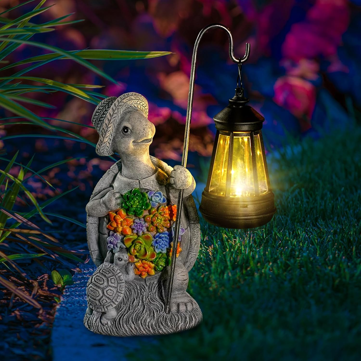 Solar Garden Outdoor Statue Turtle with Hanging LED Lantern —Outside Solar Turtle Decor for Garden,Home,Lawn,Yard, Balcony Ornament- Unique Housewarming Gifts