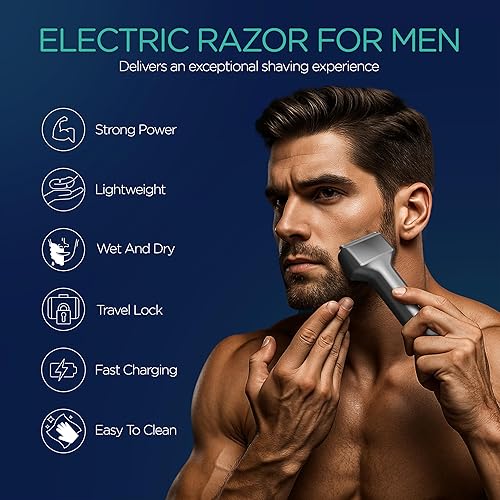 Miniatura 2 de VOYOR Afeitadora eléctrica de aluminio para hombres, afeitadora 3 en 1 para hombres con doble lámina de afeitado húmedo y seco, afeitado ligero de