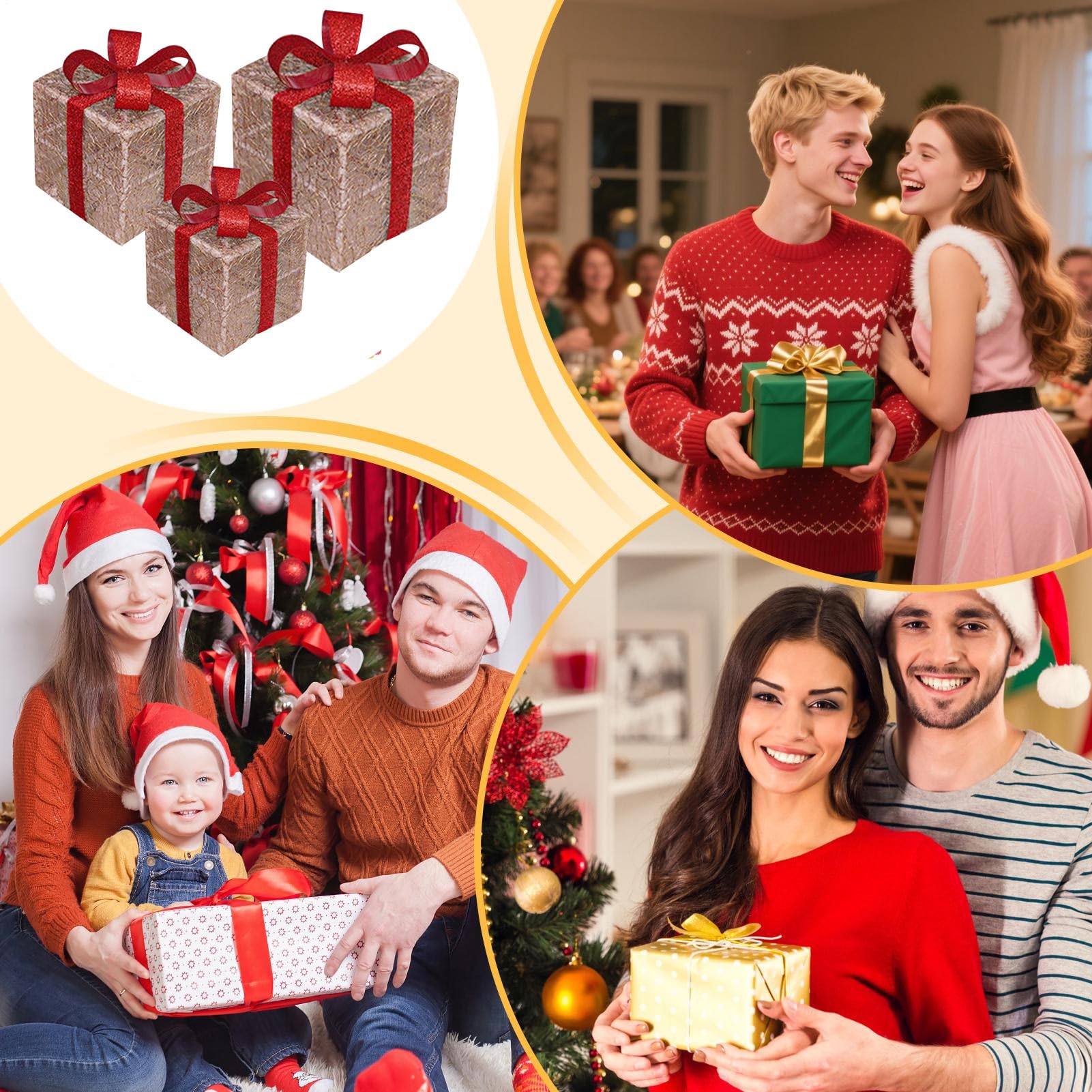 Cajas Iluminadas Navideñas 3 Piezas Decoración LED | Luces LED Para Para Propietarios Apartamento Oficina Hogar Sala De Estar Dormitorio Repisa De Chimenea Entrada Alfeizar