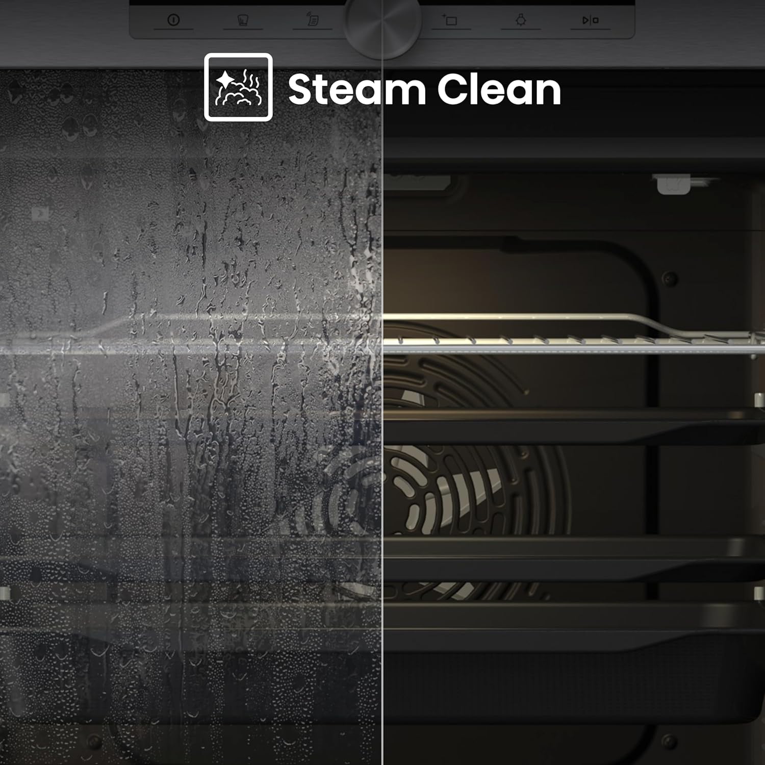 Comparació de l'interior del forn abans i després, demostrant la funció Steam Clean