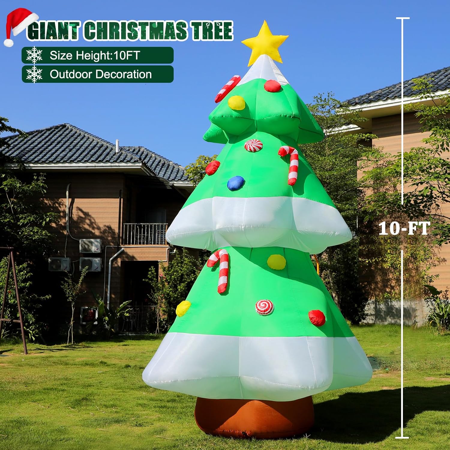 10 FT Tall Christmas Tree Inflatables Outdoor Decorations, Large Inflatable Christmastree with Bright LED Lights & Colorful Candy Decor, Blow Up Xmas Decorations for Yard Garden Lawn Holiday Party - Image 2