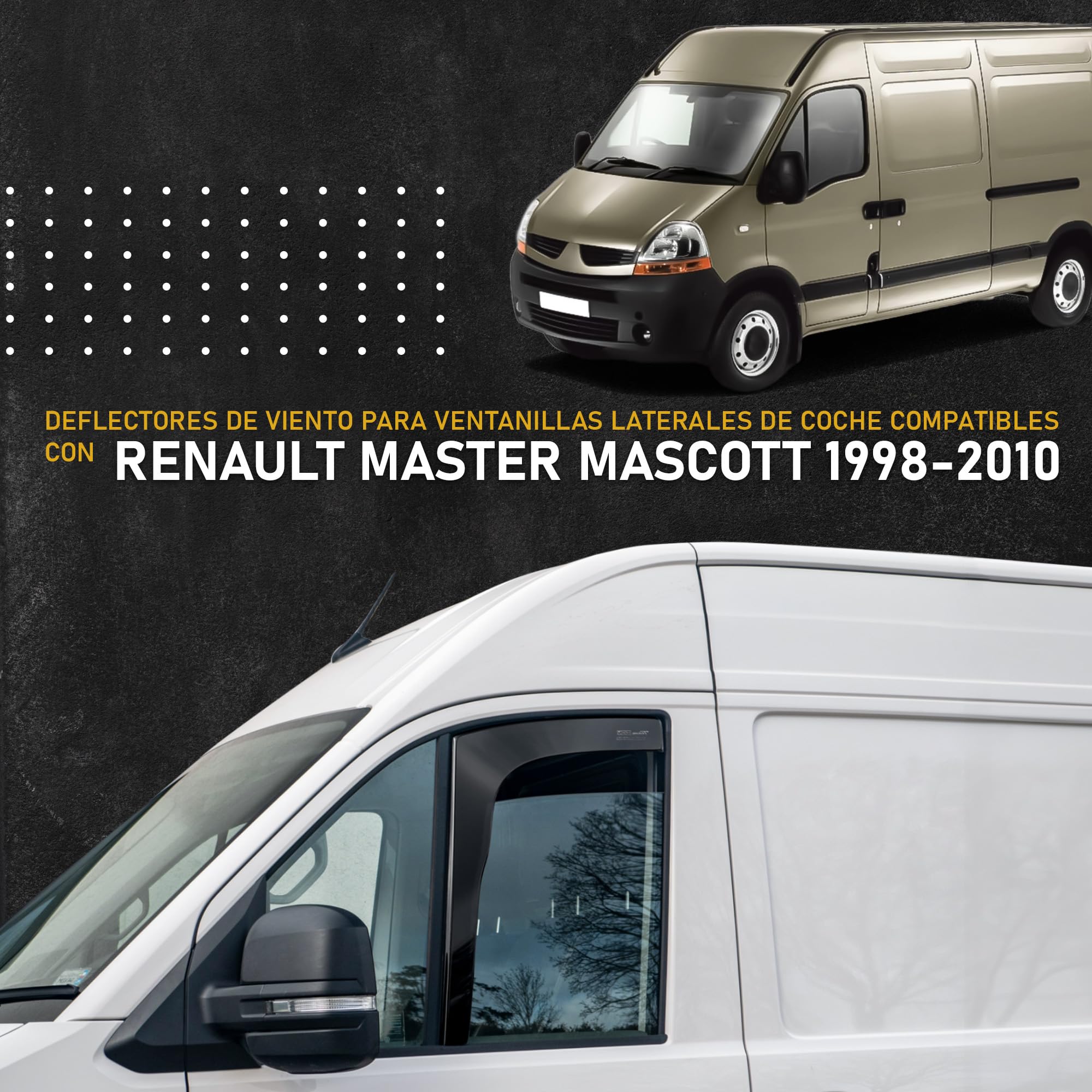 HEKO - Compatible con Renault Master, Mascott 1998-2010 Deflectores Para Ventanas Laterales; Delanteros; Dos Piezas; Deflectores de Aire Antilluvia, Oscurecidos, Aerodinámicos; Montaje Rápido