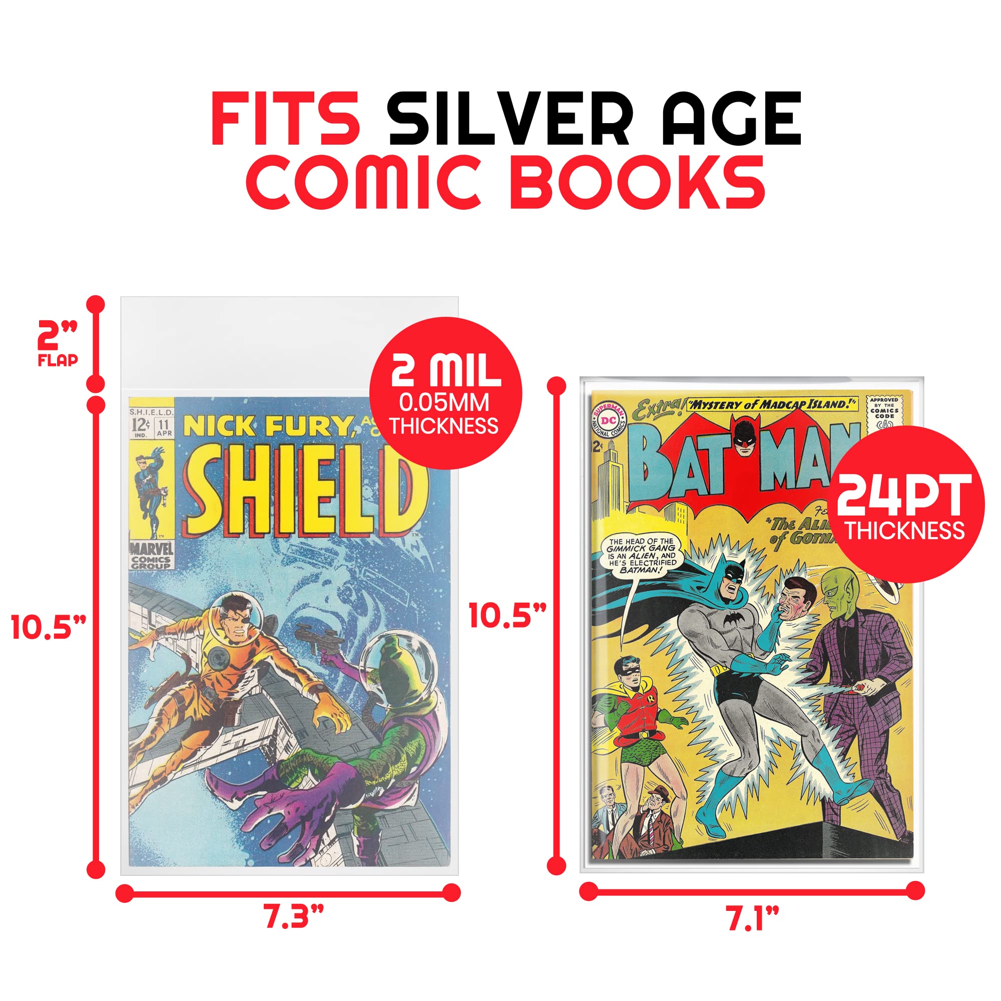 Evoretro Comic-Büchertaschen und -tafeln – Silberne Age Comic-Buchaufbewahrung mit 24 Pt Comic-Rückwand für Comic-Buch-Set (je 100 Stück)