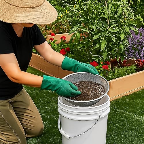 Miniatura 2 de Yaomiao Paquete de 3 tamices de arena de acero inoxidable para rocas, tamiz de compost, tamiz de tierra para macetas de jardín, para cubos de 5