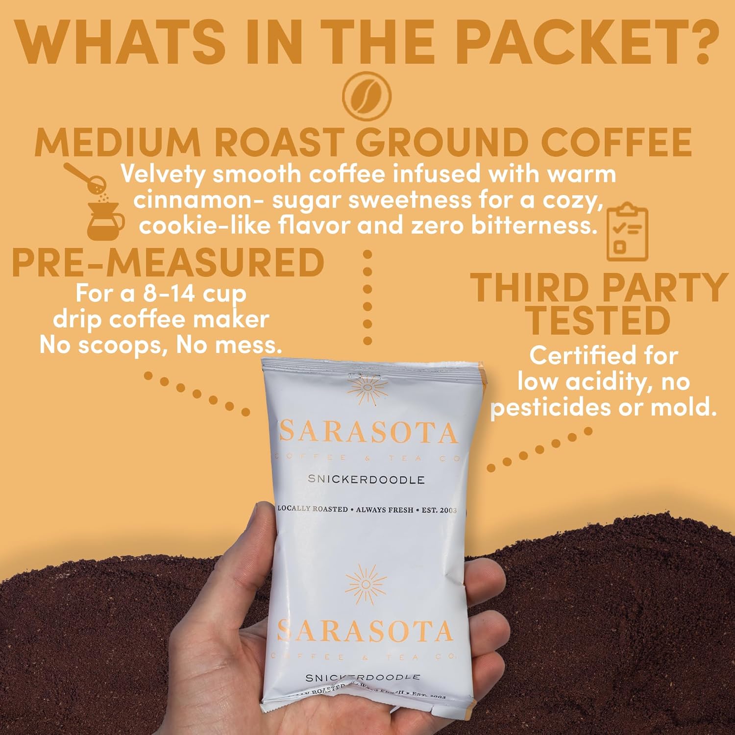 Snickerdoodle Sugar Cookie Ground Packs – Gourmet Medium Roast Fractional Packets | Low Acid Mold-Free 2 oz Single-Pot Pouches for 12-Cup Brewers | Bulk Flavored Portion Packs, 12 Count – Sarasota