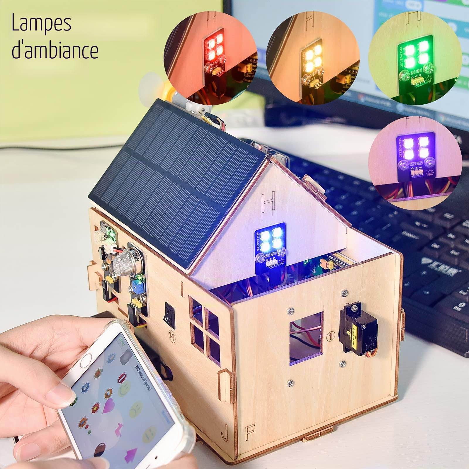 KEYESTUDIO BBC Micro:bit IoT Smart Home Kit pour Microbit V2 avec 13 projets PDF, tutoriels PDF, Code et Python pour BBC Micro Bit programmable