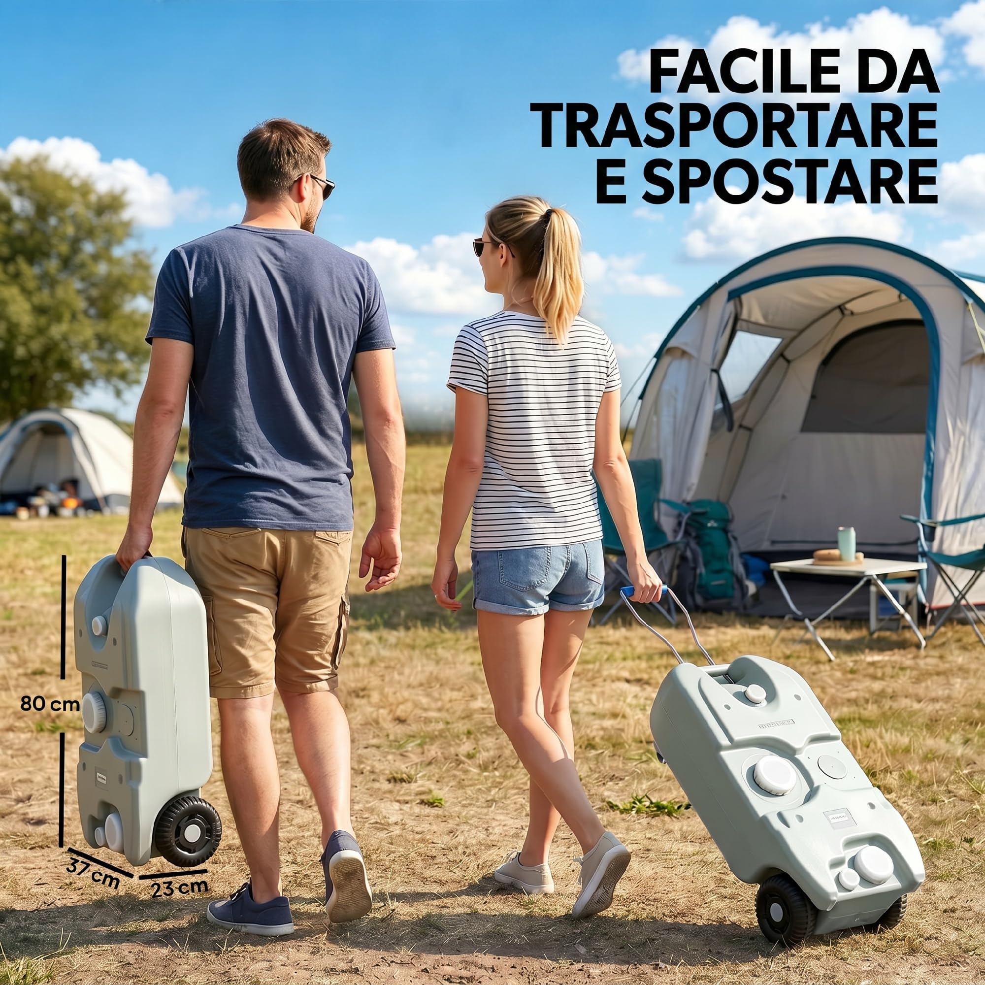 Outsunny Serbatoio Acqua 40L da Campeggio con Ruote, Tanica Acqua Reflue per Camper e Roulotte con Maniglia Regolabile, Tubo e Rubinetto Inclusi, Grigio