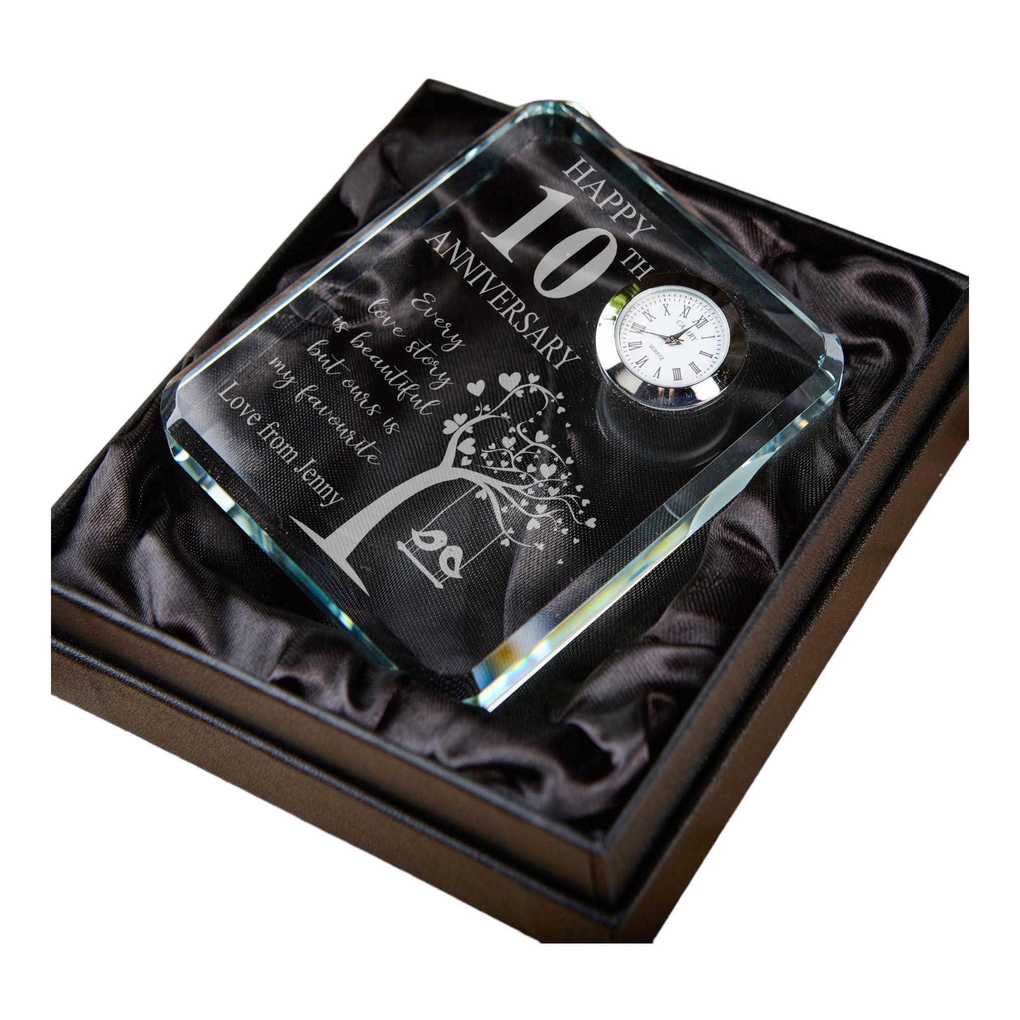 ukgiftstoreonline Personalised Crystal Glass Clock Gift for 10th Wedding Anniversary Boxed