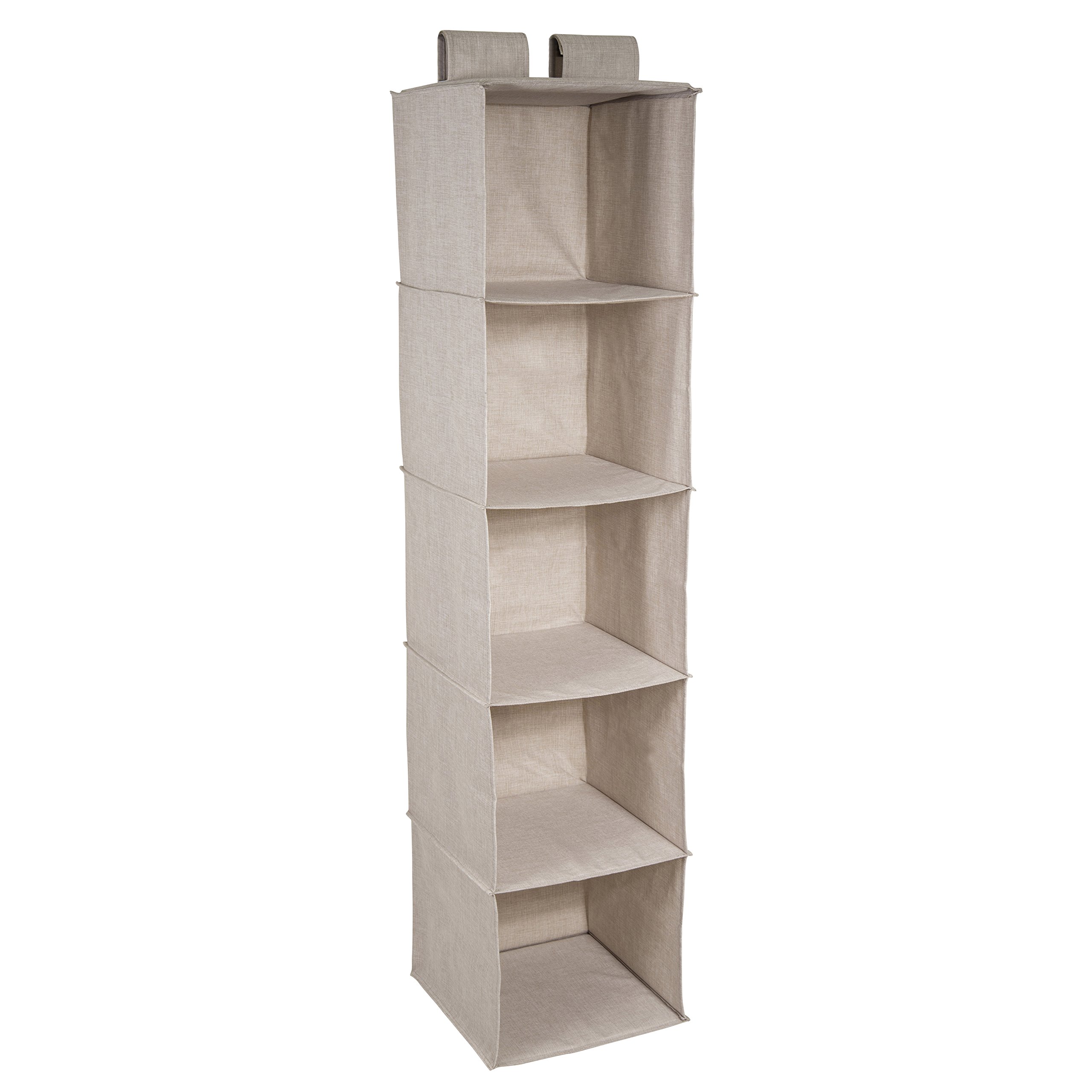 Bigso Box of Sweden Hanging Storage Organiser with 5 Large Storage Compartments, Hanging Storage for Wardrobe with Velcro Fastening, Cupboard Storage Made of Polyester and Cardboard, Grey.
