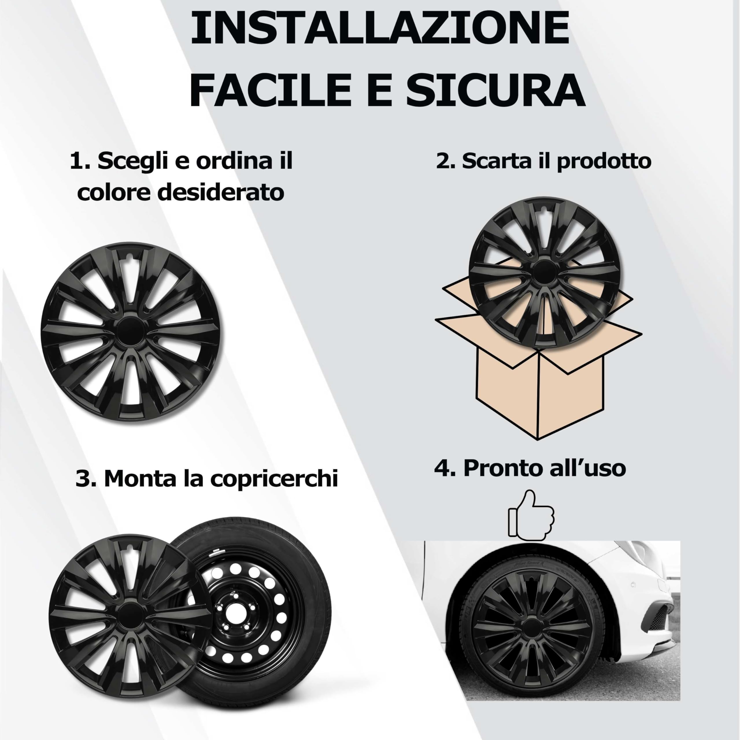 Copricerchi 15 Pollici Neri Set da 4 Deltanos per Cerchi in Acciaio
